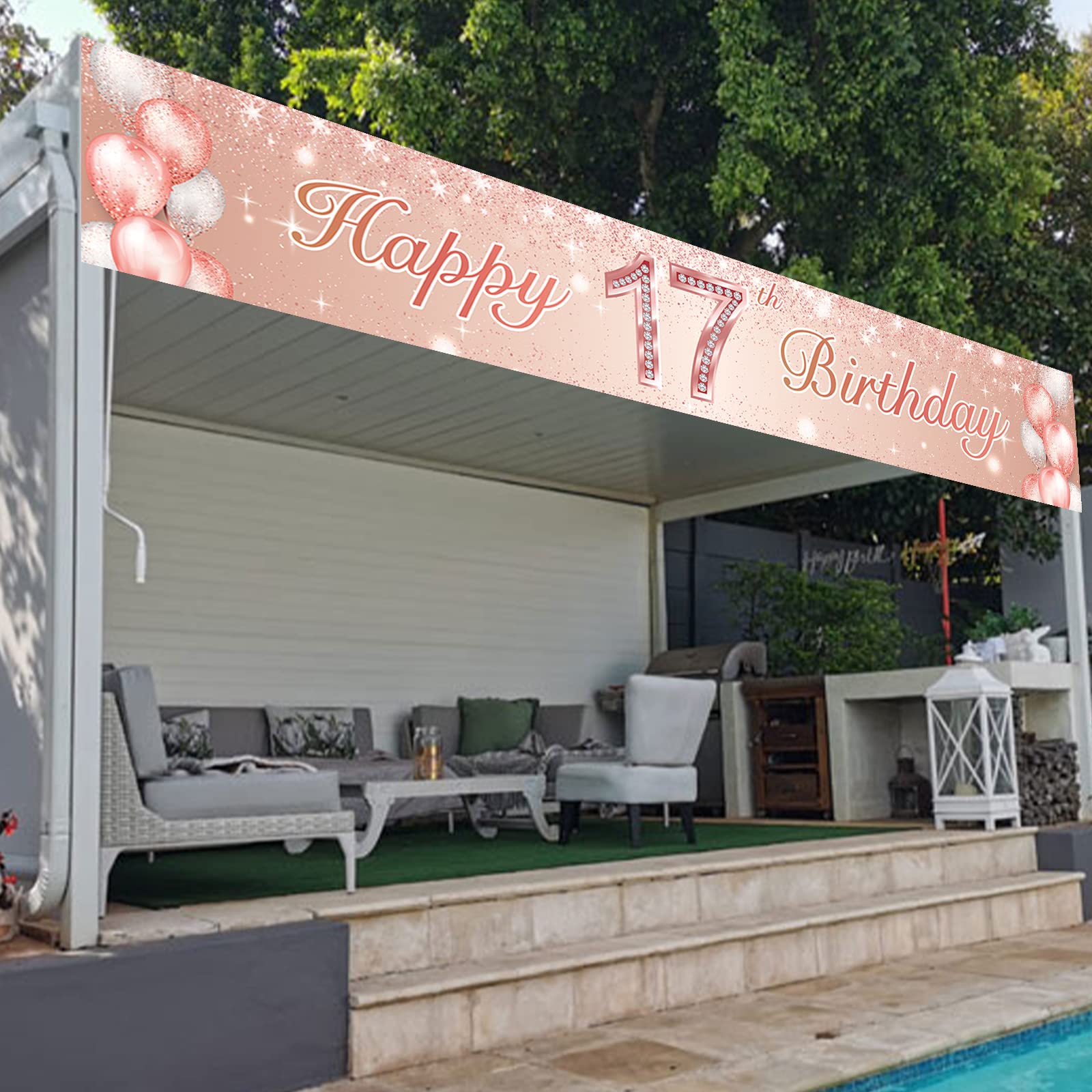 17th Birthday Party Decorations - Rose Gold Glitter Banner, Backdrop, Balloons & Confetti Set for Sweet 16 or 17 Birthday | Cheers to 17 Years Party Supplies | Perfect for Girls' Birthday Celebrations, Photo Backdrops & Milestone Decor