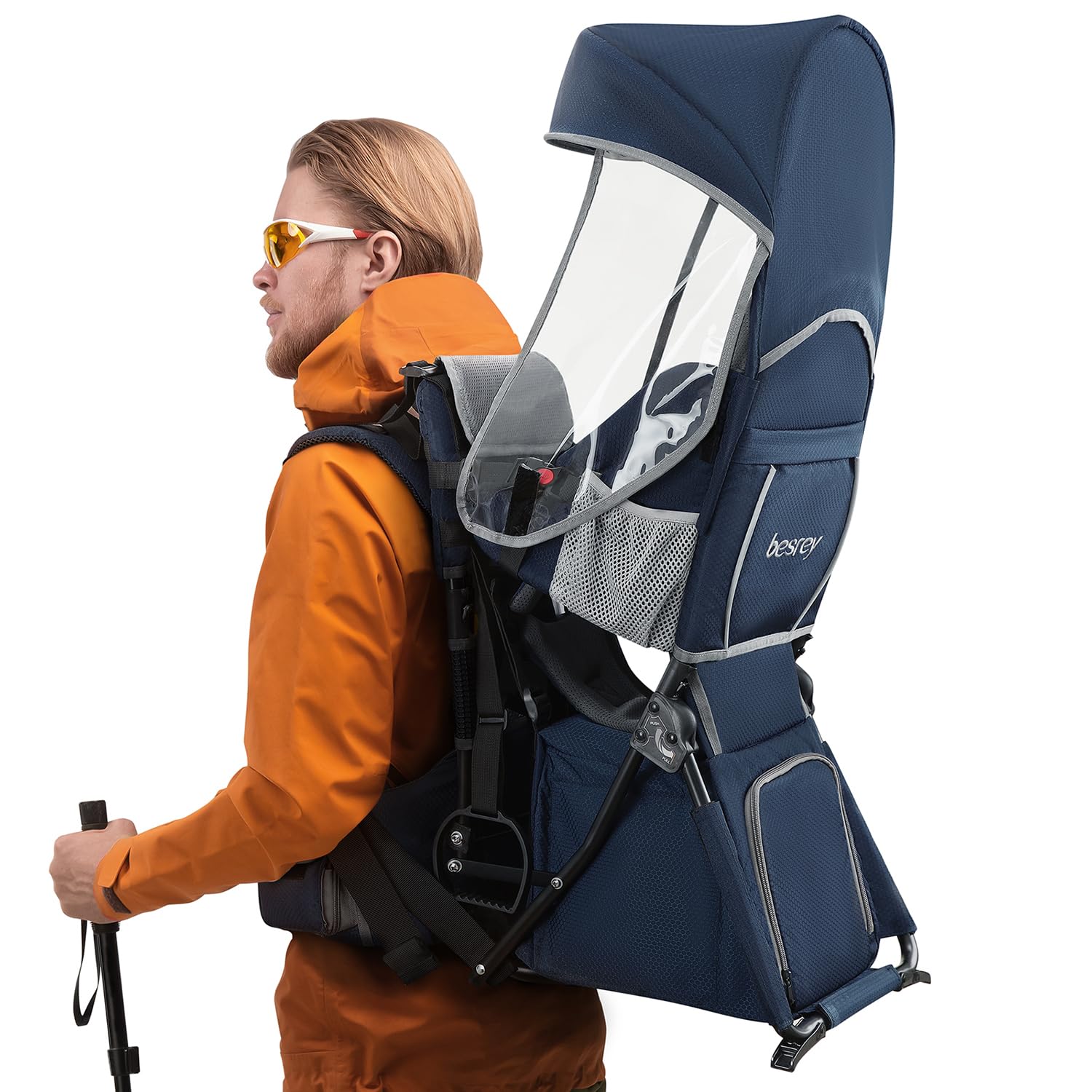 **Besrey Baby Backpack Carrier - Adjustable Toddler Hiking Backpack with 3-Height Safety Seat, Lightweight Foldable Frame & Large Capacity - Perfect for Outdoor Adventures, Travel & Family Hiking (Blue/Grey)**