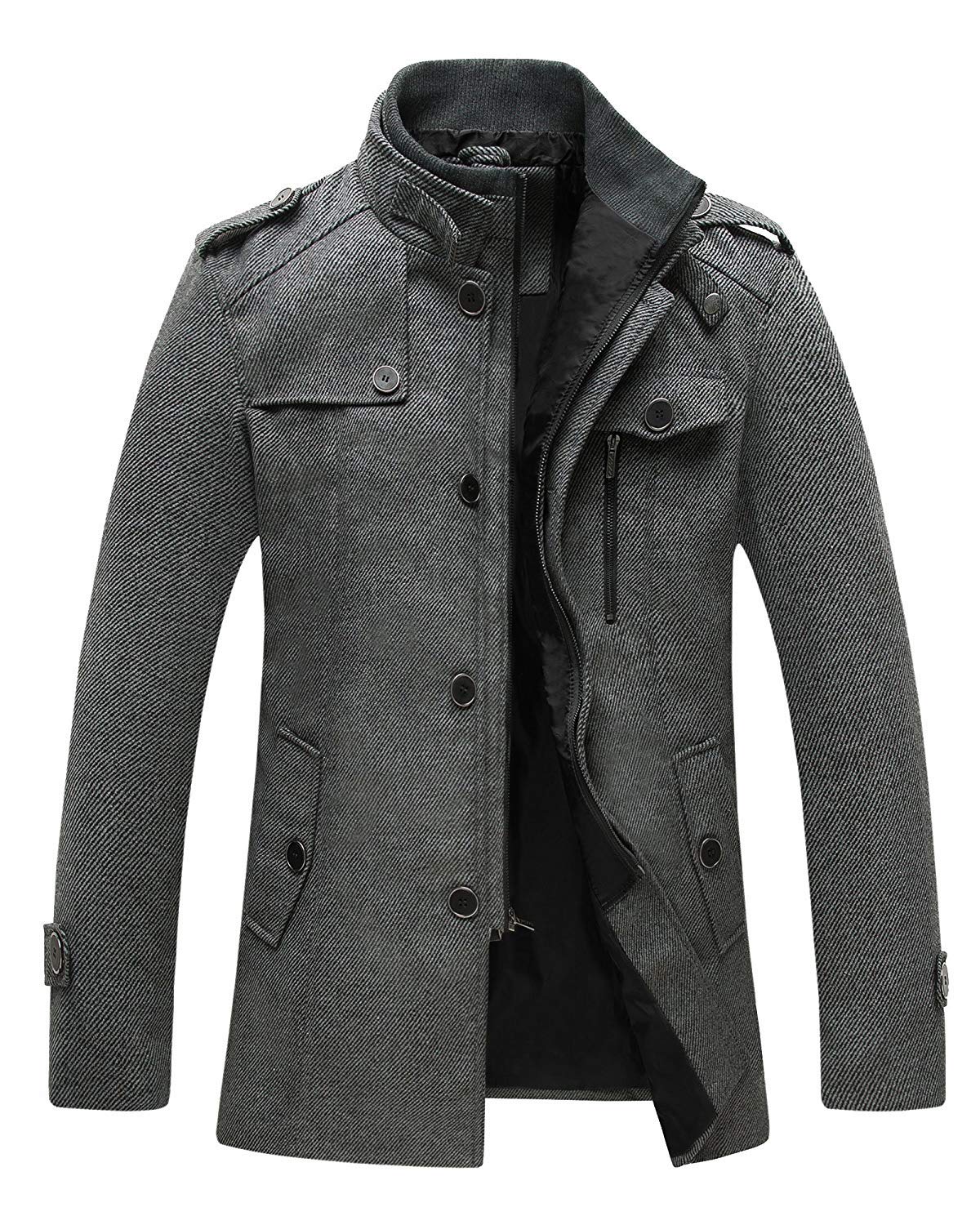 Wantdo Men's Wool Blend Jacket - Stand Collar Windproof Pea Coat for Winter | Warm Casual Outerwear for Work, Travel & Outdoor Activities