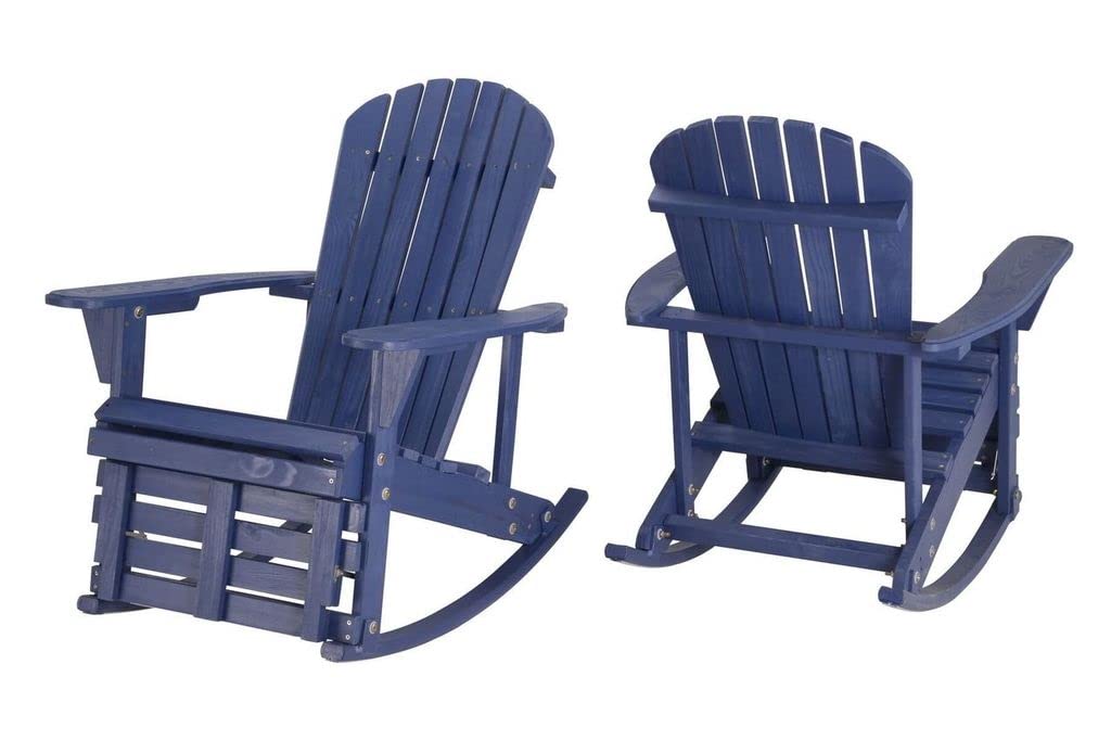Premium Zero Gravity Adirondack Rocking Chair with Built-in Footrest - Navy Blue 2-Piece Outdoor Patio Set for Relaxation | Perfect for Backyards, Decks & Poolside Lounging