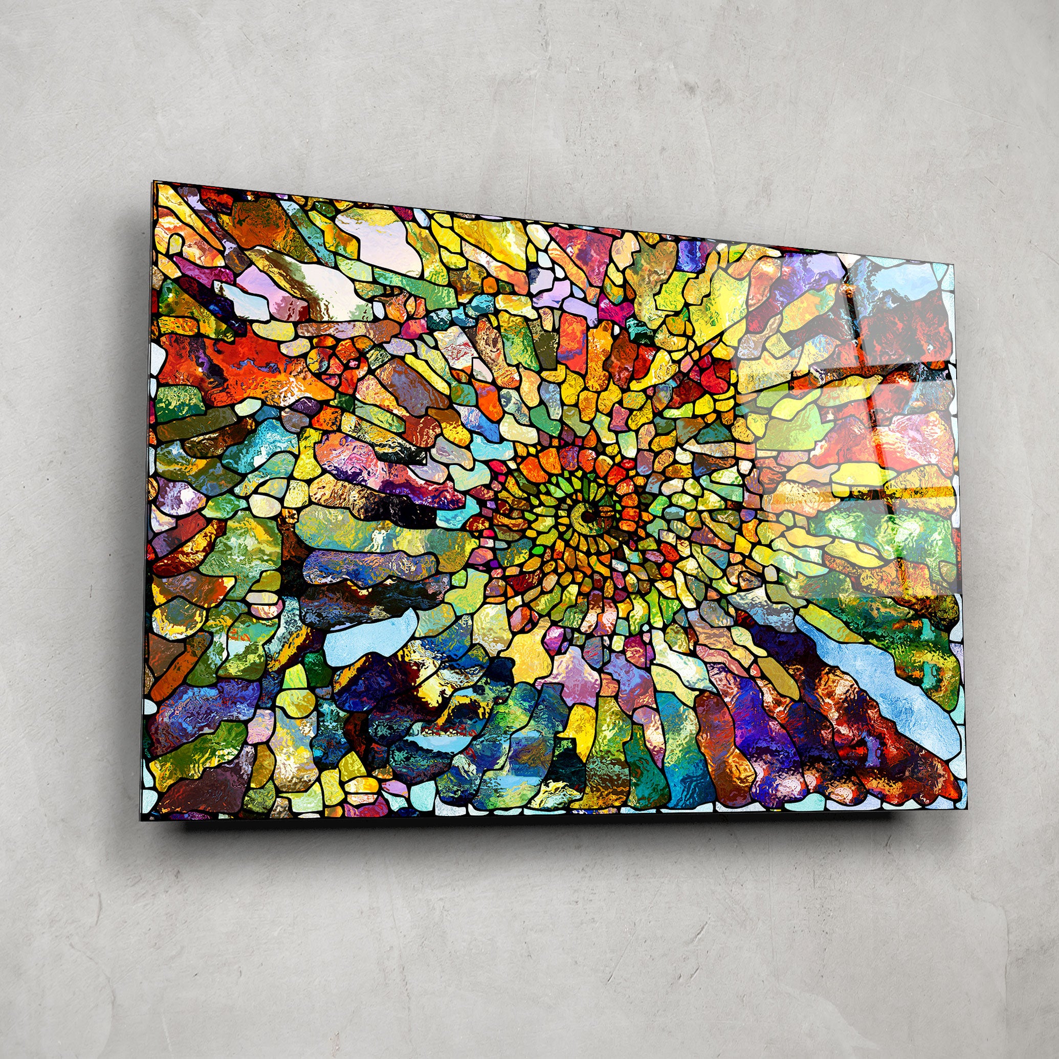Vibrant Spiral Stained Glass Window Art - Handmade Decorative Panels for Home, Church & Office Decor