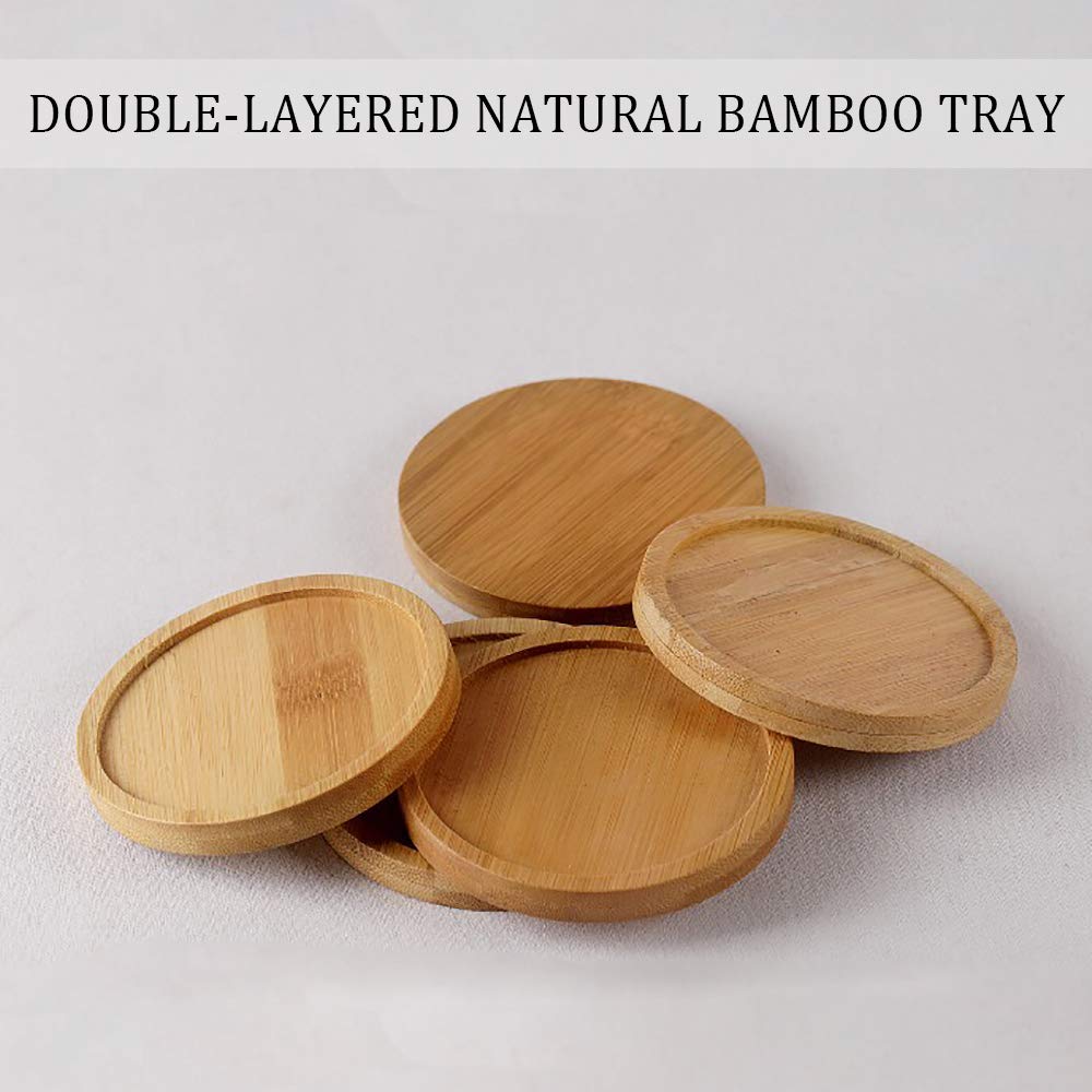 Kathson 6-Pack 4.7 Inch Round Bamboo Plant Saucers - Drainage Trays for Succulents, Pots & Planters | Perfect for Indoor Plants, Gardening & Home Decor