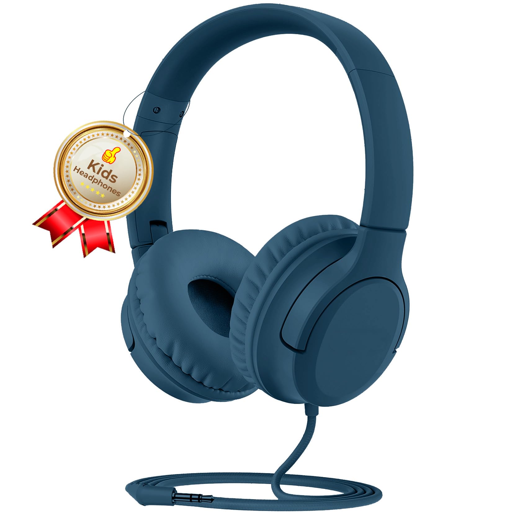 DyBaxa Kids Headphones Wired with 94dB Volume Limiter - Foldable Over-Ear Headset for Children, Safe for School, Online Classes & Travel - Compatible with Smartphones & Tablets via 3.5mm Jack (Dark Blue) - Perfect for Learning, Gaming & Airplane Use