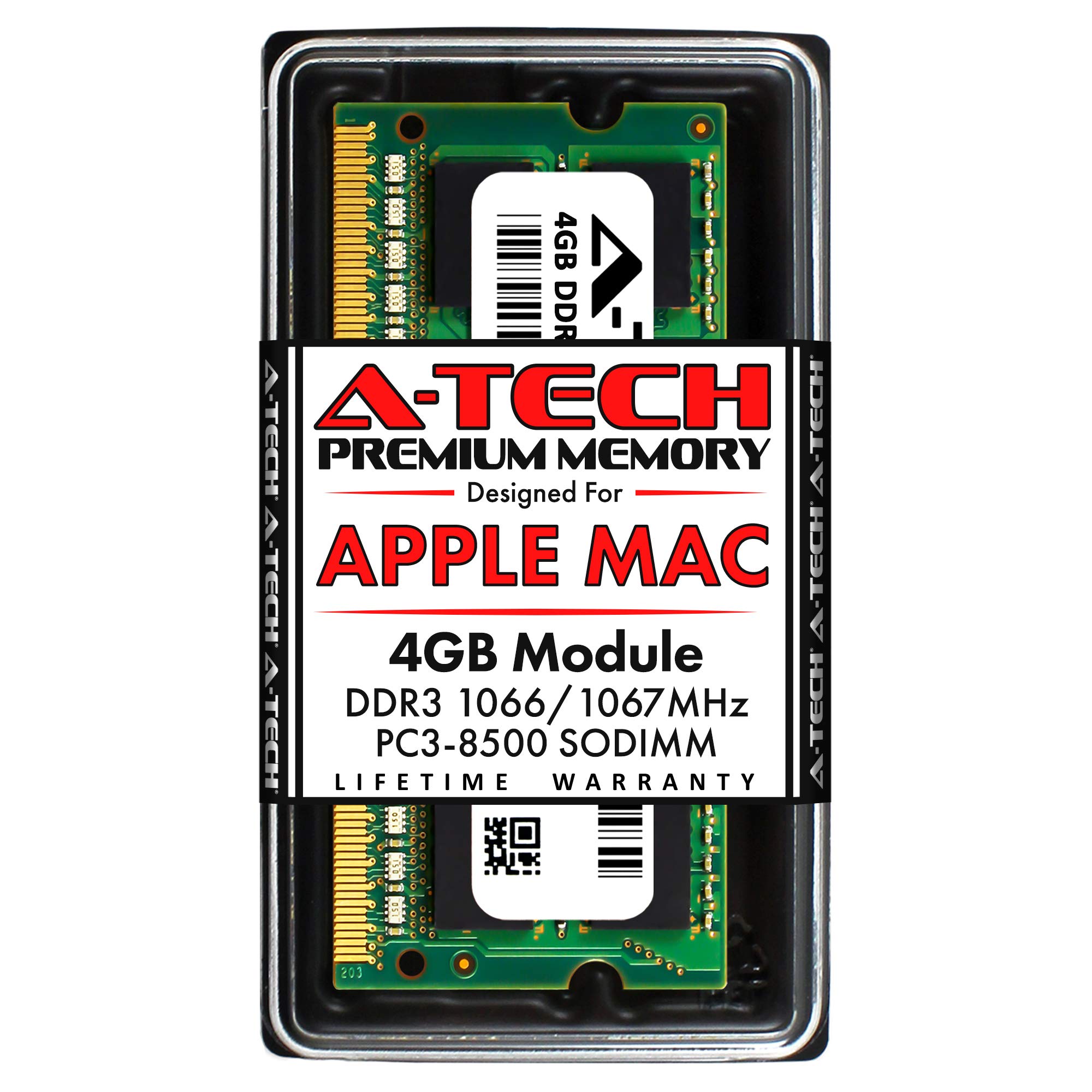 A-Tech 4GB PC3-8500 DDR3 1066MHz 204-Pin SODIMM RAM Memory Upgrade for MacBook, MacBook Pro, iMac, Mac Mini (Late 2008 to Mid 2010 Models) - Improve Performance for Multitasking, Video Editing & Gaming