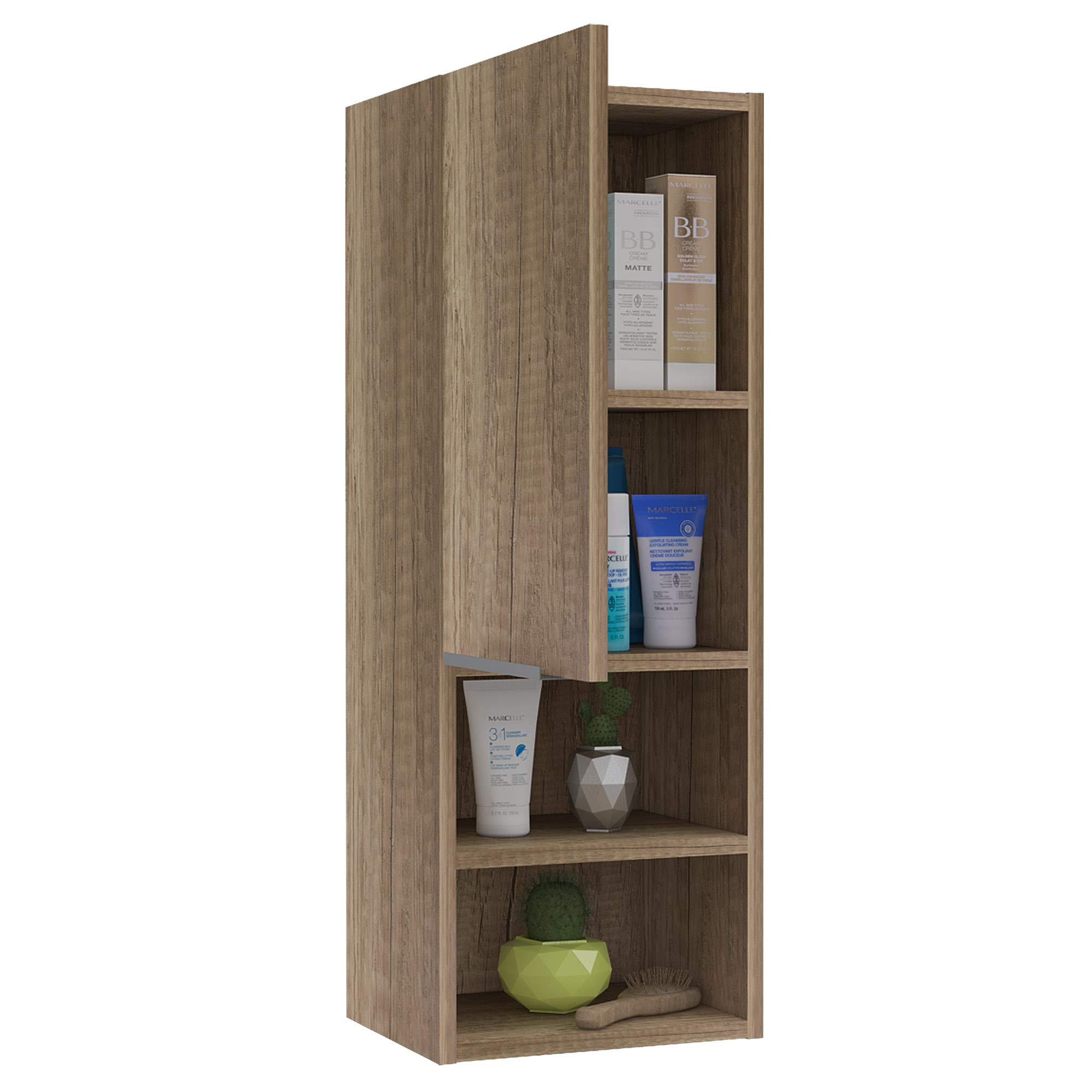Savona Single Door Medicine Cabinet with 2 Interior & 2 External Shelves, Light Oak Finish - Perfect for Bathroom Storage & Organization