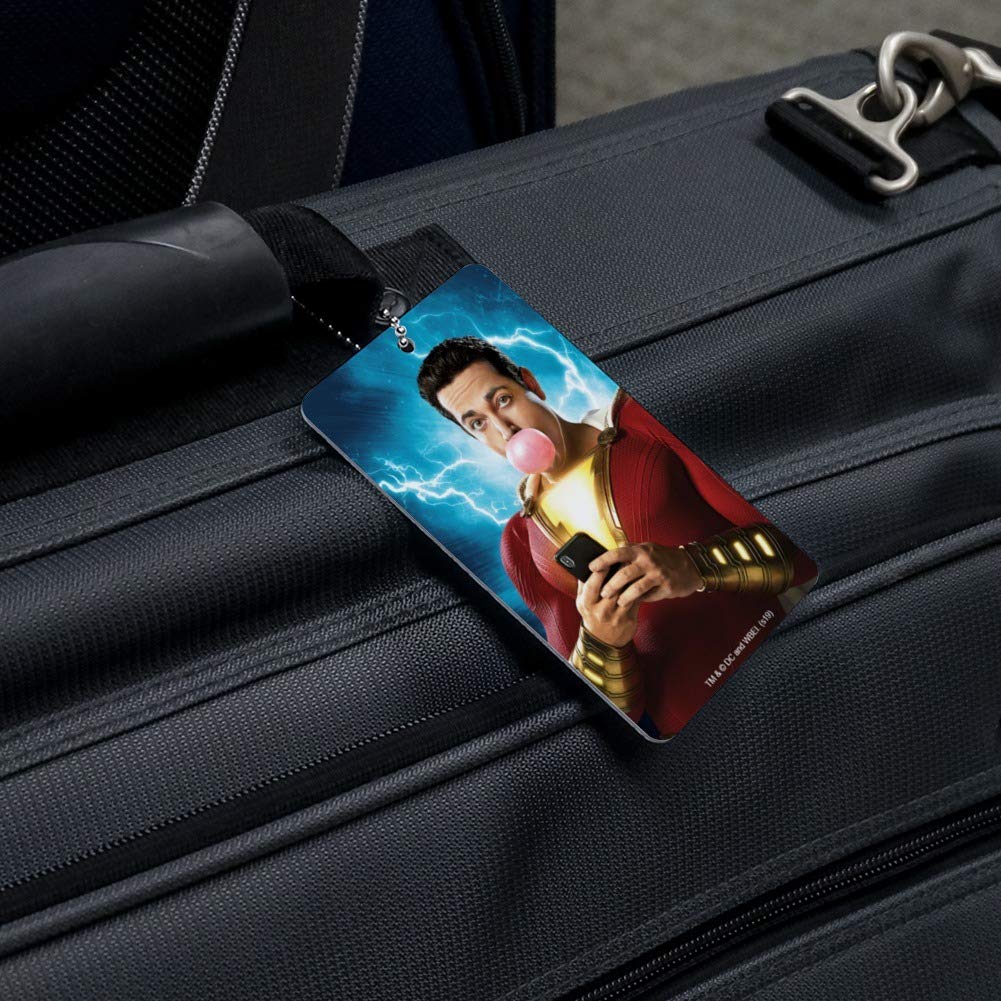 Shazam! Movie Themed Bubblegum Poster Luggage Tag - Durable Suitcase ID Card for Carry-On Bags - Perfect for Travel, Cosplay & Comic Book Fans
