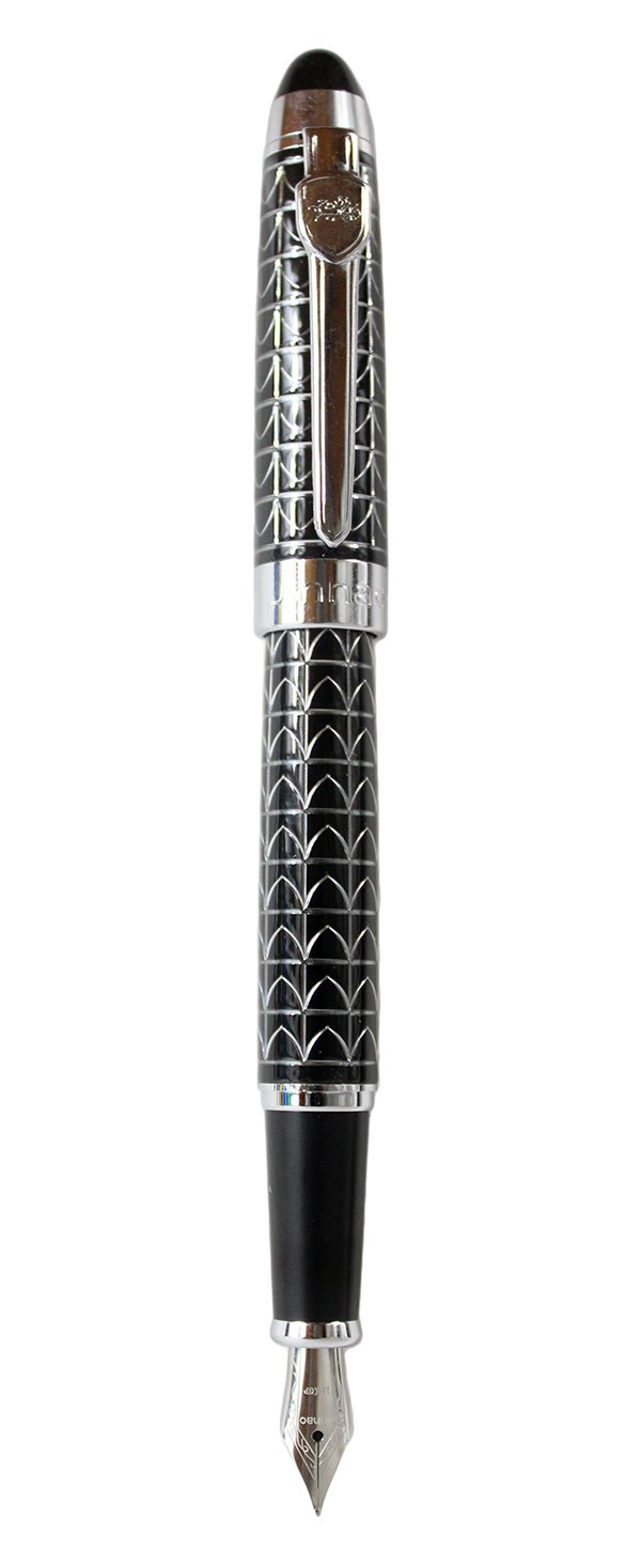Premium 195 Fountain Pen with Gift Box - Elegant Black Plaid Design for Business, Writing & Luxury Gifting