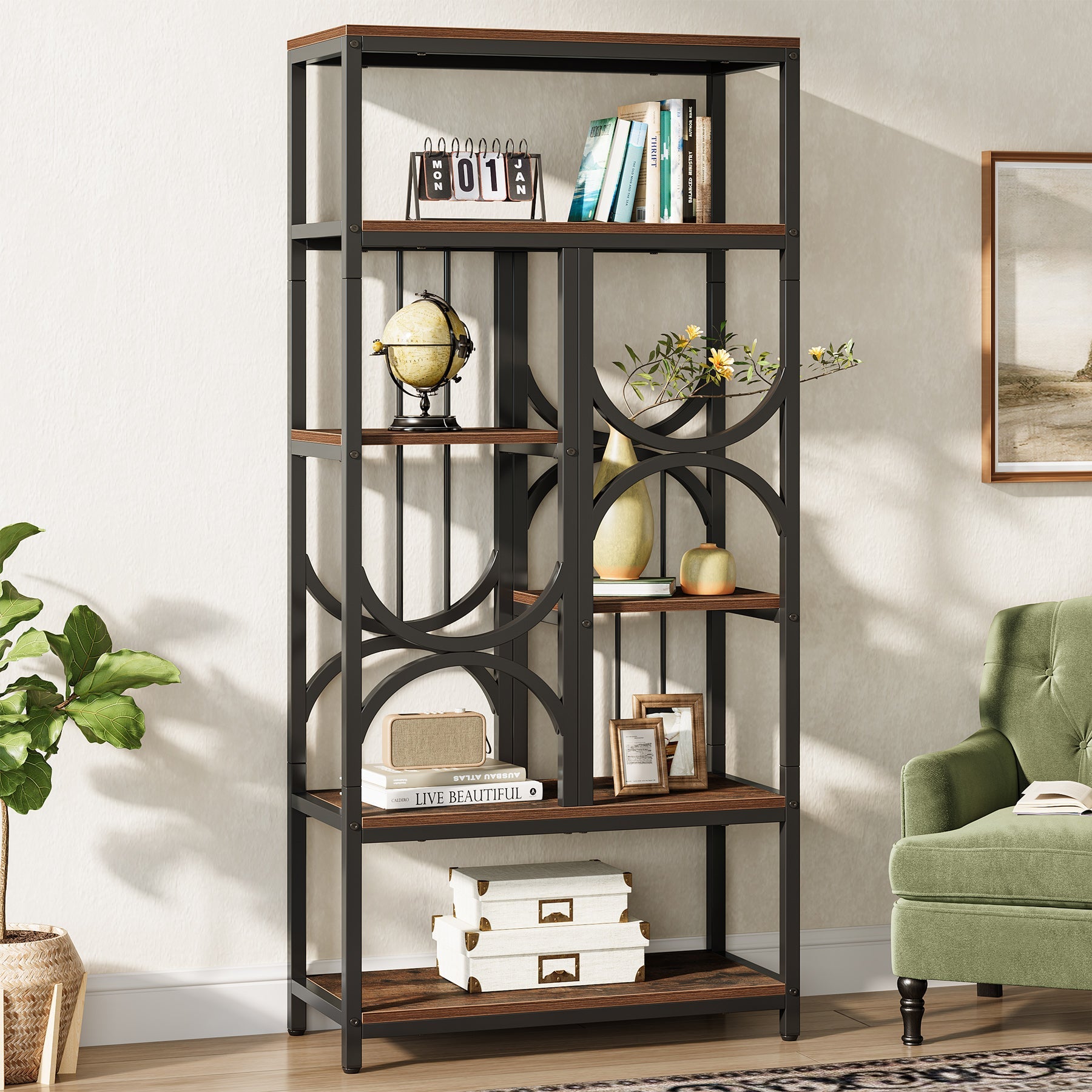 5-Tier Industrial Bookshelf - 70.86