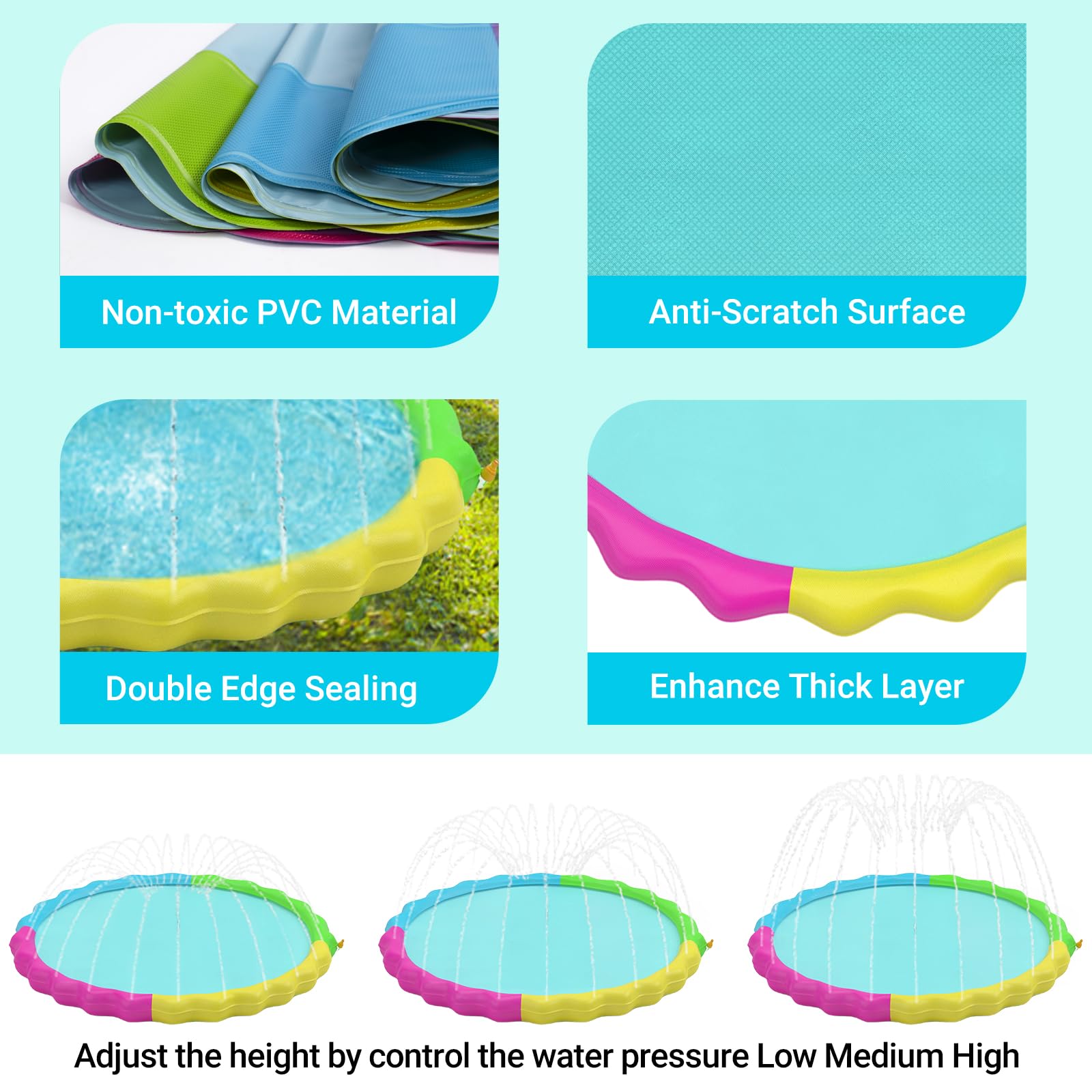 **Heeyoo Non-Slip Splash Pad for Kids & Toddlers – Outdoor Water Play Mat, Summer Sprinkler Pool, Durable & Scratch-Resistant for Dogs – Perfect for Backyard, Park, and Beach Fun**