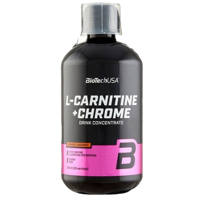 BioTechUSA L Carnitine + Chromium Supplement - Orange Flavor, 500ml for Weight Management & Energy Boost - Perfect for Workout & Fitness Enthusiasts