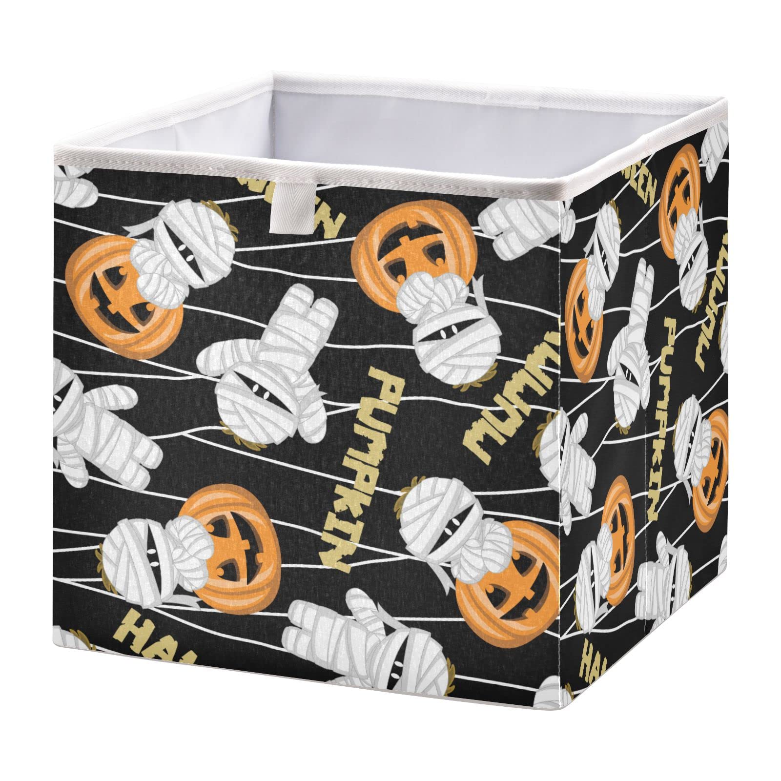 Ollabaky Halloween Cube Storage Bins - Funny Pumpkin Foldable Fabric Storage Basket with Handle | Closet Organizer, Nursery Toy Bin, Shelf Storage Box | Perfect for Halloween Decor, Kids' Room Organization & Seasonal Home Storage