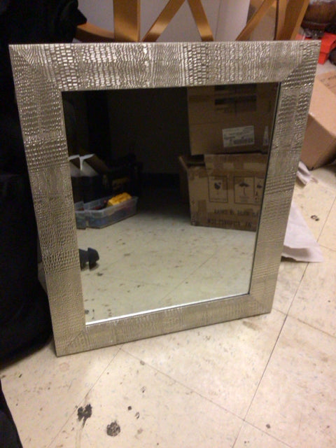 Silver Faux Leather Framed Beveled Mirror - Elegant Wall Decor for Bedroom, Living Room & Entryway - Perfect for Home Decor & Vanity Areas