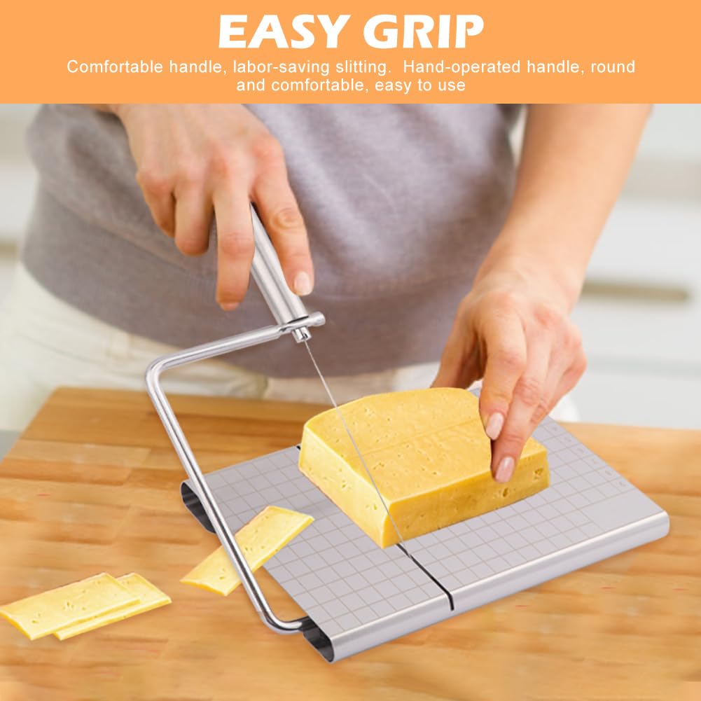 Premium Stainless Steel Cheese Slicer with 10 Wires & 25 Baking Oil Papers - Heavy Duty Adjustable Cheese Cutter Board for Block Cheese - Perfect for Home Kitchens, Delis, and Cheese Platter Preparation