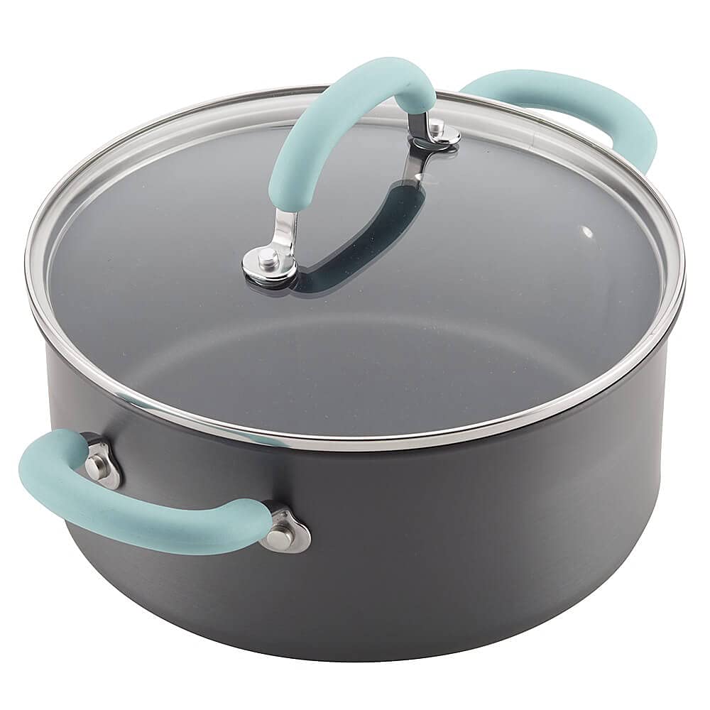 Rachael Ray 11-Piece Hard Anodized Nonstick Cookware Set with Light Blue Handles - Durable Aluminum Pots & Pans for Everyday Cooking, Frying & Baking | Perfect for Home Chefs & Kitchen Enthusiasts