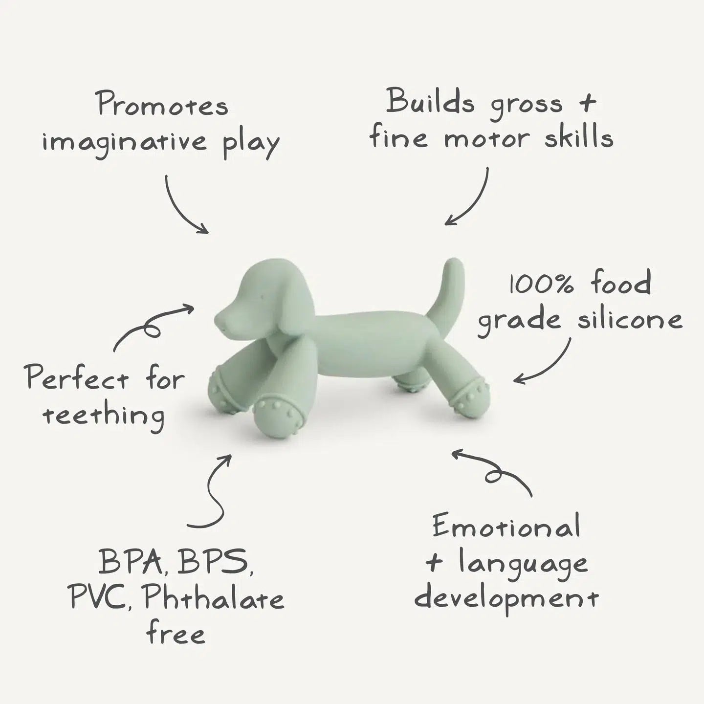 Mushie Dog Figurine Teether - Natural Rubber Baby Teething Toy for Soothing Gums | Safe & BPA-Free Chew Toy for Infants & Toddlers | Perfect for On-the-Go, Playtime & Nursery Decor