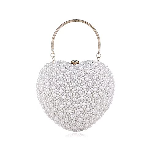 Women's Heart-Shaped Pearl Clutch Bag for Wedding & Party - Elegant Crossbody Shoulder Purse