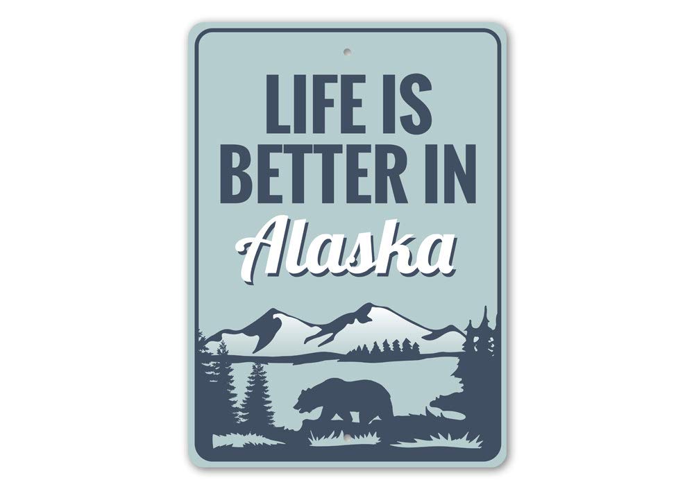 Alaska Cabin Lodge Sign - Rustic Mountain & Hunting Cabin Aluminum Wall Decor - 12