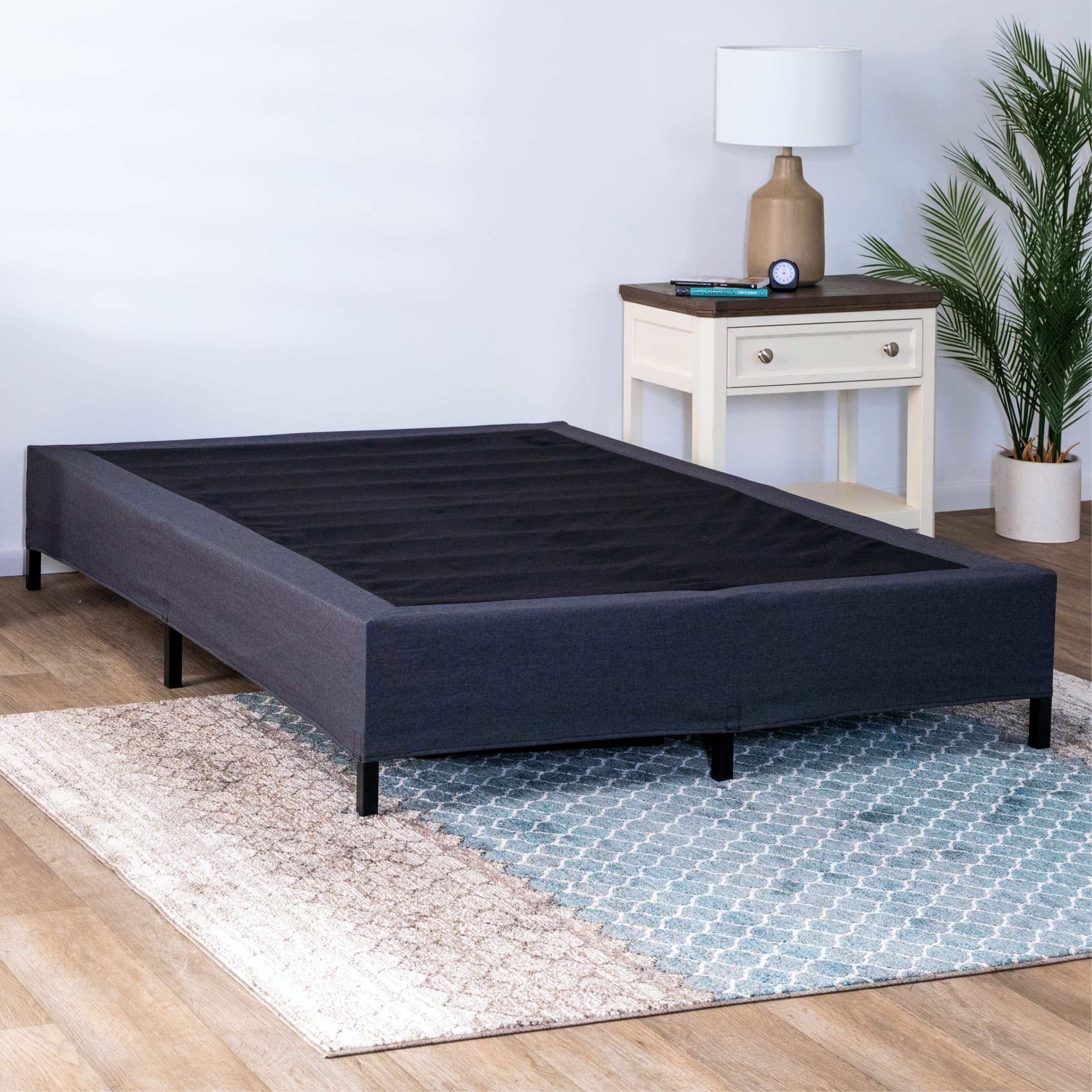 GhostBed Mattress Foundation & Box Spring Replacement - Sturdy Metal Platform Bed Frame with Steel Slat Support, Breathable Fabric Cover & Headboard Brackets - Full Size Bed Base for Enhanced Support and Comfort - Perfect for Modern Bedrooms, Guest Rooms, and Dormitories