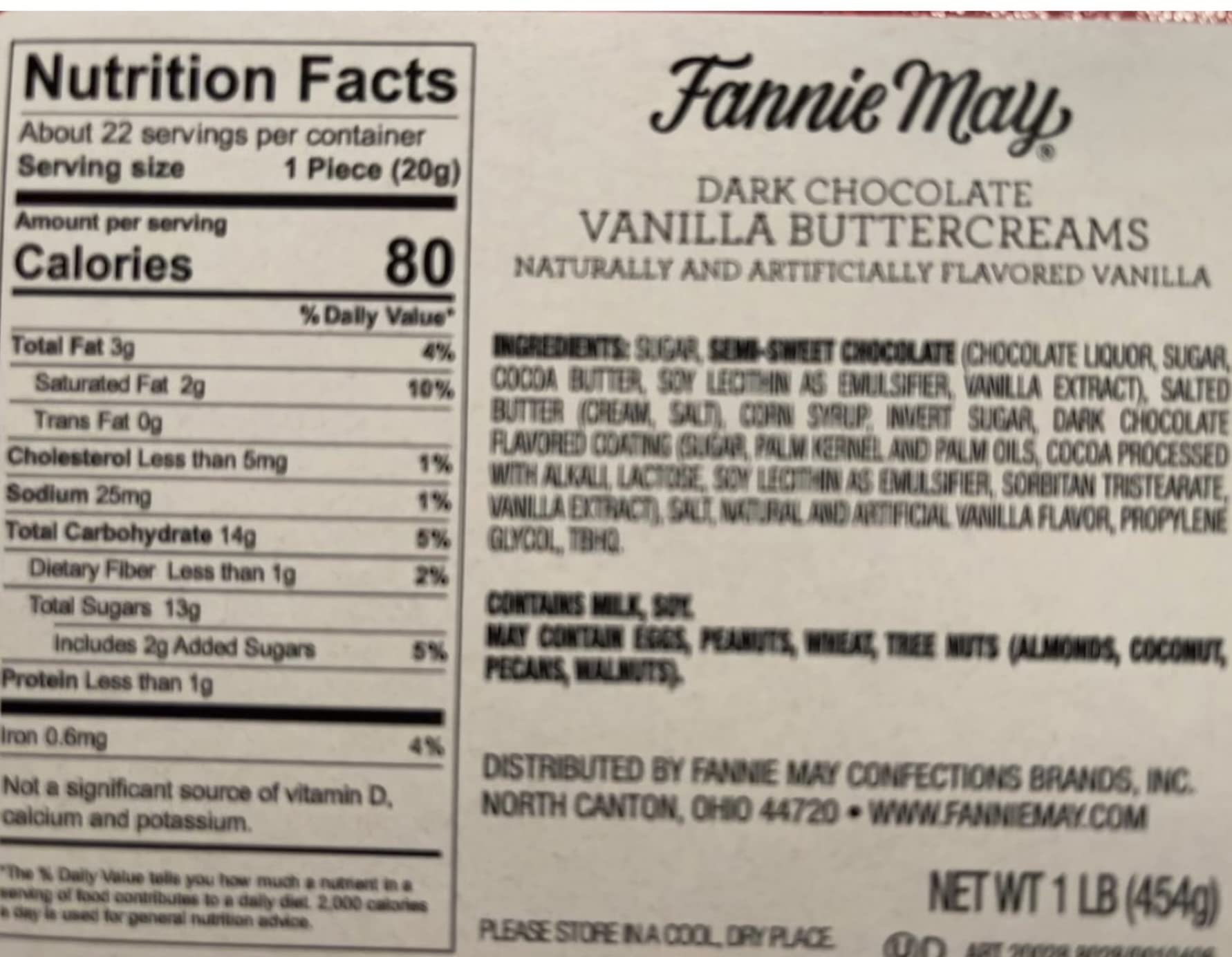 Fannie May Premium Dark Chocolate 1lb Box - Easter & Mother's Day Gift for Chocolate Lovers