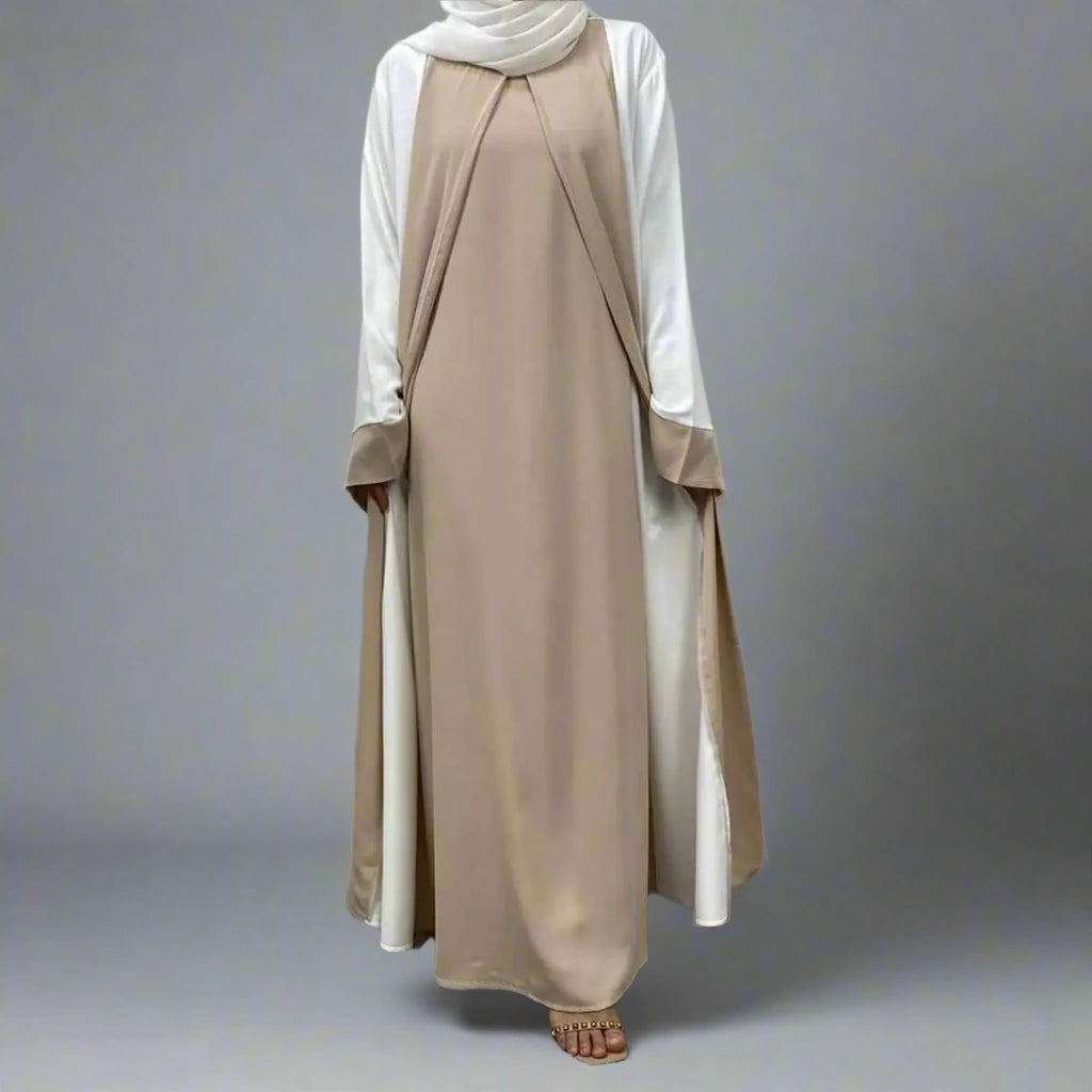 Elegant Muslim Women's Patchwork Abaya Dress - Modest Islamic Prayer Dress for Women - Perfect for Eid, Ramadan, Mosque & Special Occasions