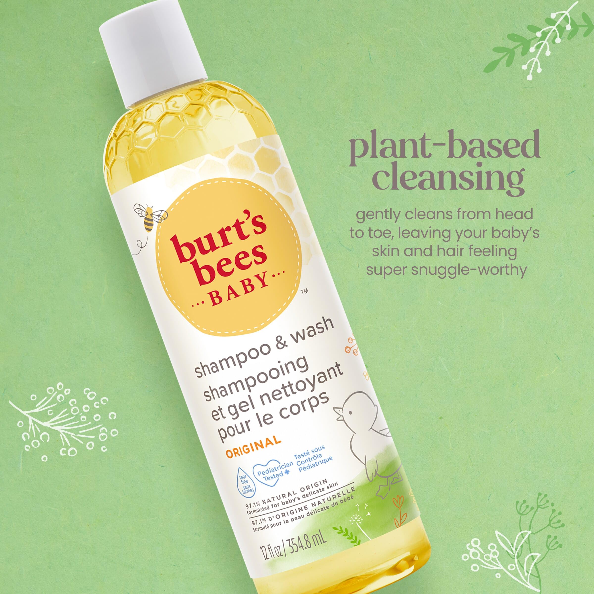 Burt's Bees Baby Shampoo & Body Wash - Tear Free, 98% Natural, Original Scent, 12 Oz (Pack of 3) - Gentle Cleansing for Newborns & Toddlers - Bath Time & Daily Care Essential