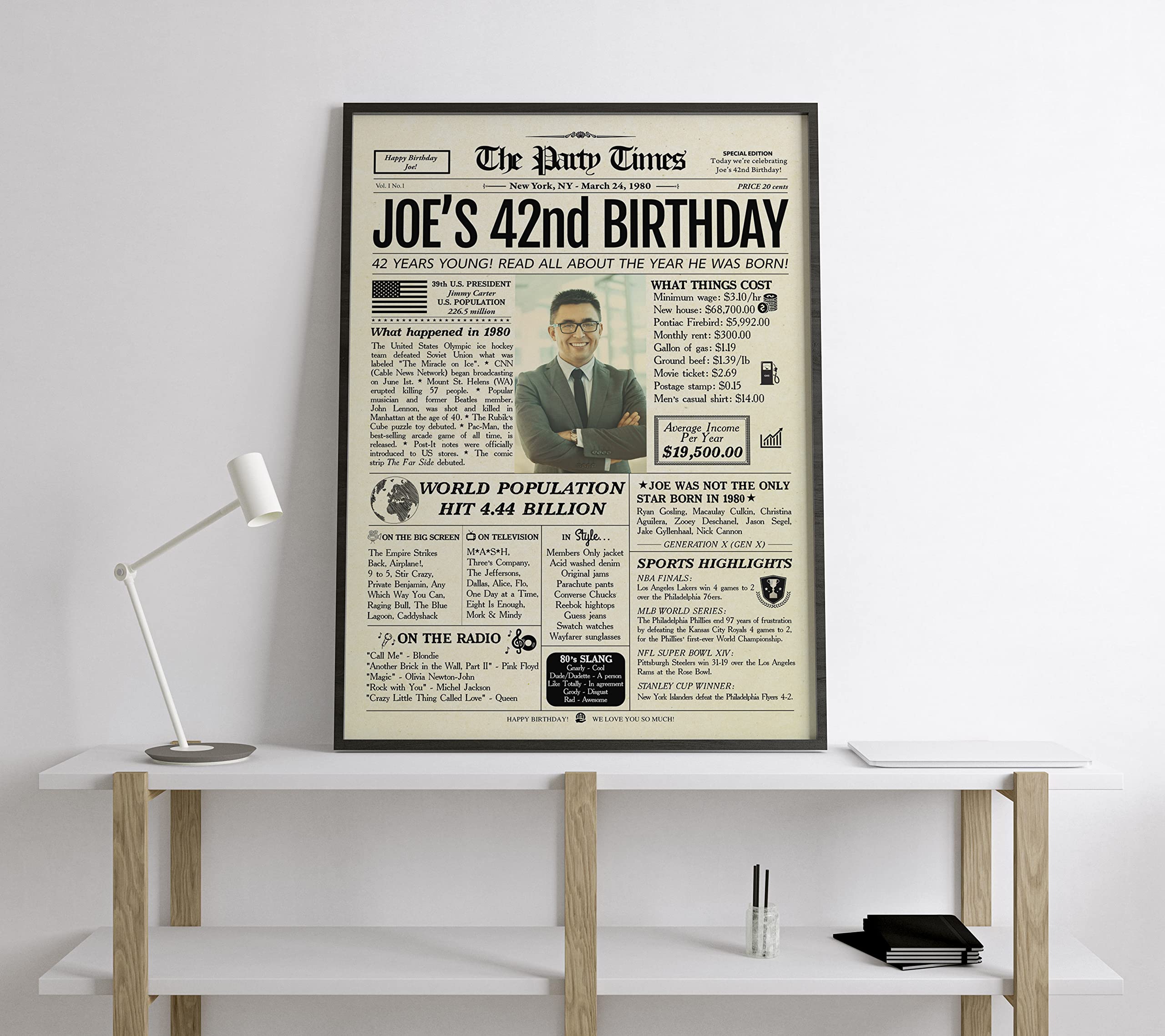 TRIDECOR Custom 42nd Birthday Party Decorations - Personalized Newspaper Poster Gift for Women & Men - Perfect for Dad, Mom, Him, Her Turning 42 - Great for Birthday Parties, Surprise Gifts & Milestone Celebrations