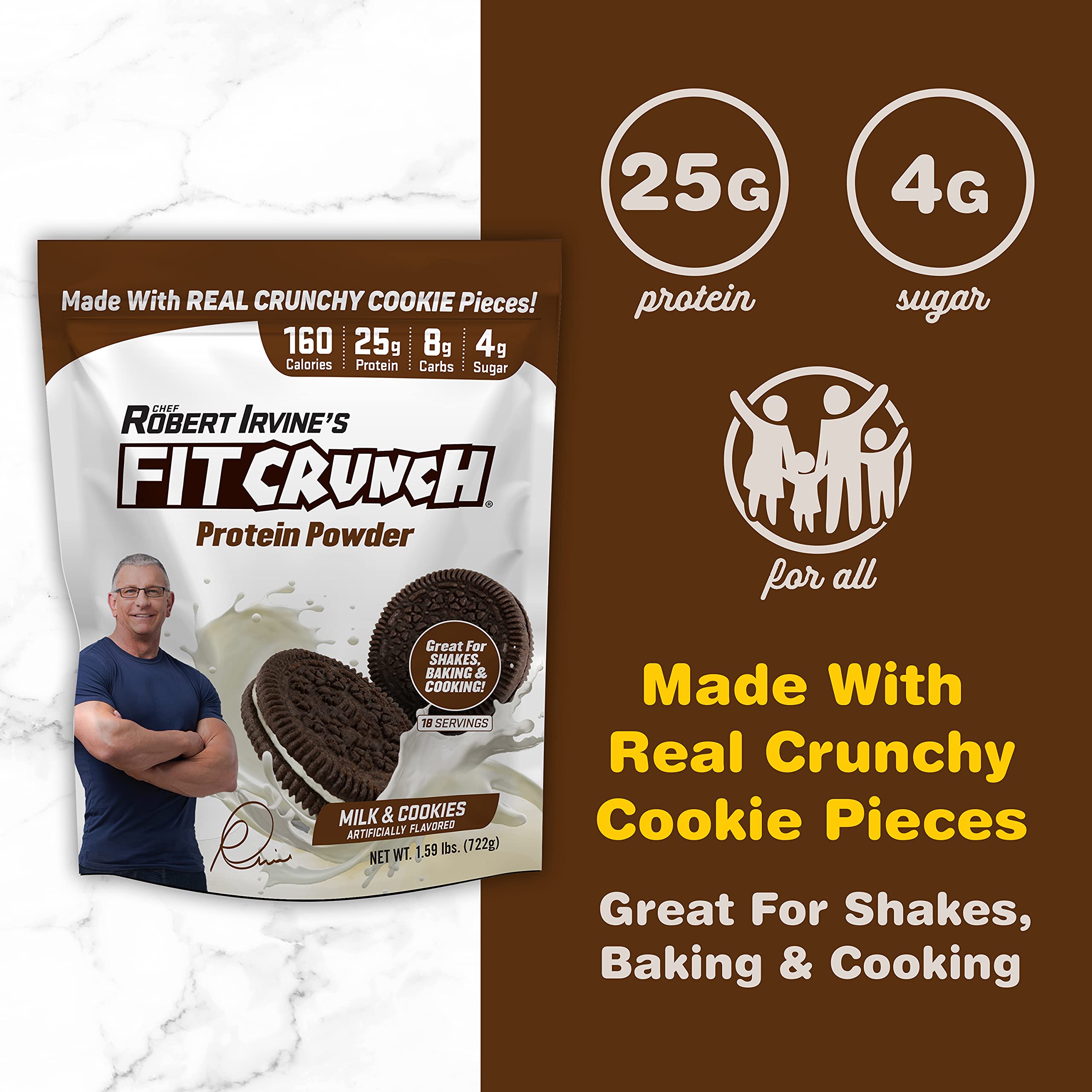 FITCRUNCH Tri-Blend Whey Protein Powder - Keto Friendly, Low Calorie, High Protein (18 Servings, Milk & Cookies Flavor) for Muscle Recovery & Weight Management - Perfect for Post-Workout Shakes, Smoothies & Healthy Snacks