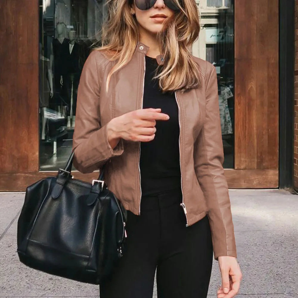 Women's Faux Leather Jacket - PU Motorcycle Biker Coat, Slim Fit Short Outerwear for Fall & Winter | Casual, Party, Night Out Fashion