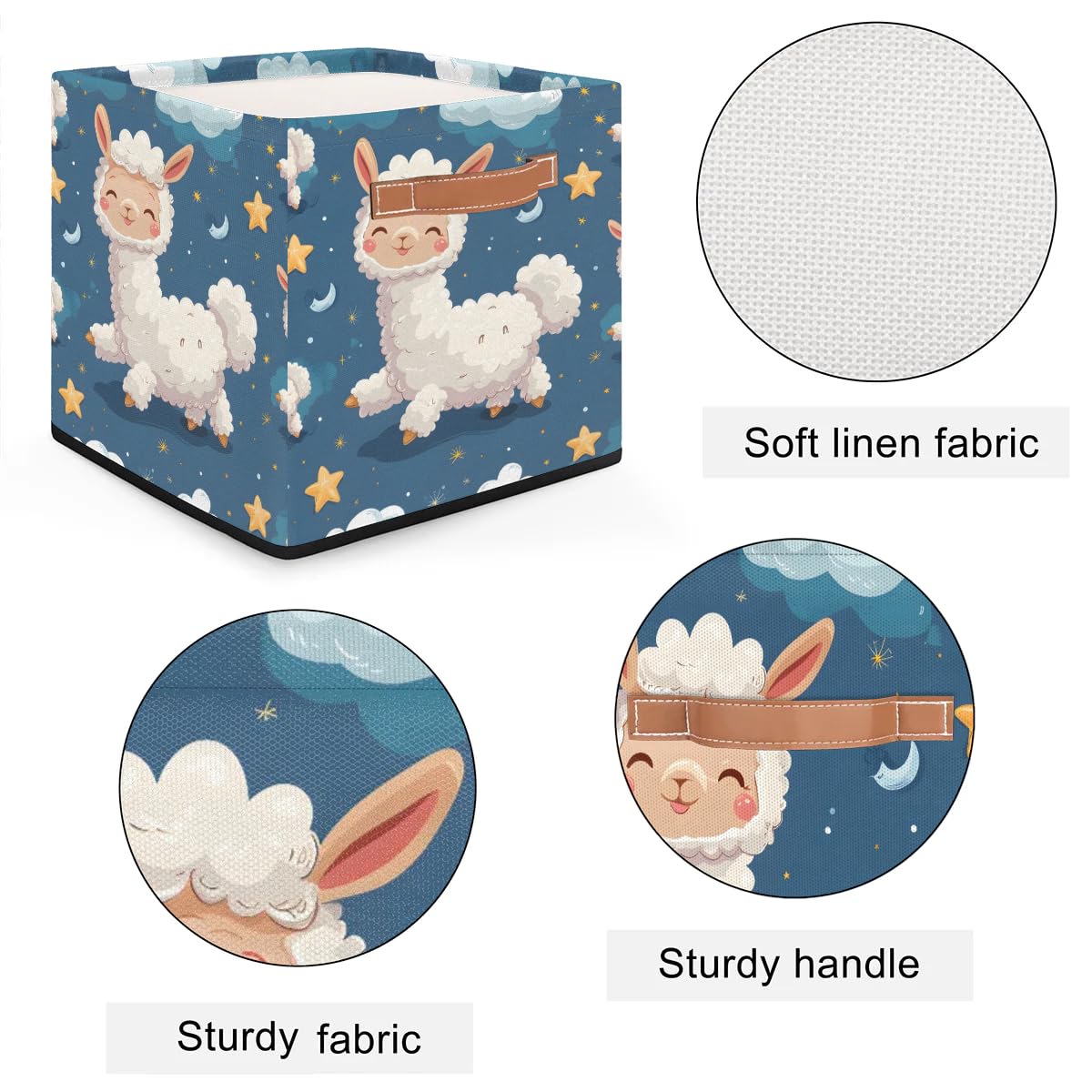 13 Inch Alpaca Gray-Blue Collapsible Storage Basket with Leather Handle - Foldable Organizer Bin for Closet, Shelves & Home Decor | Perfect for Bedroom, Bathroom & Nursery Organization