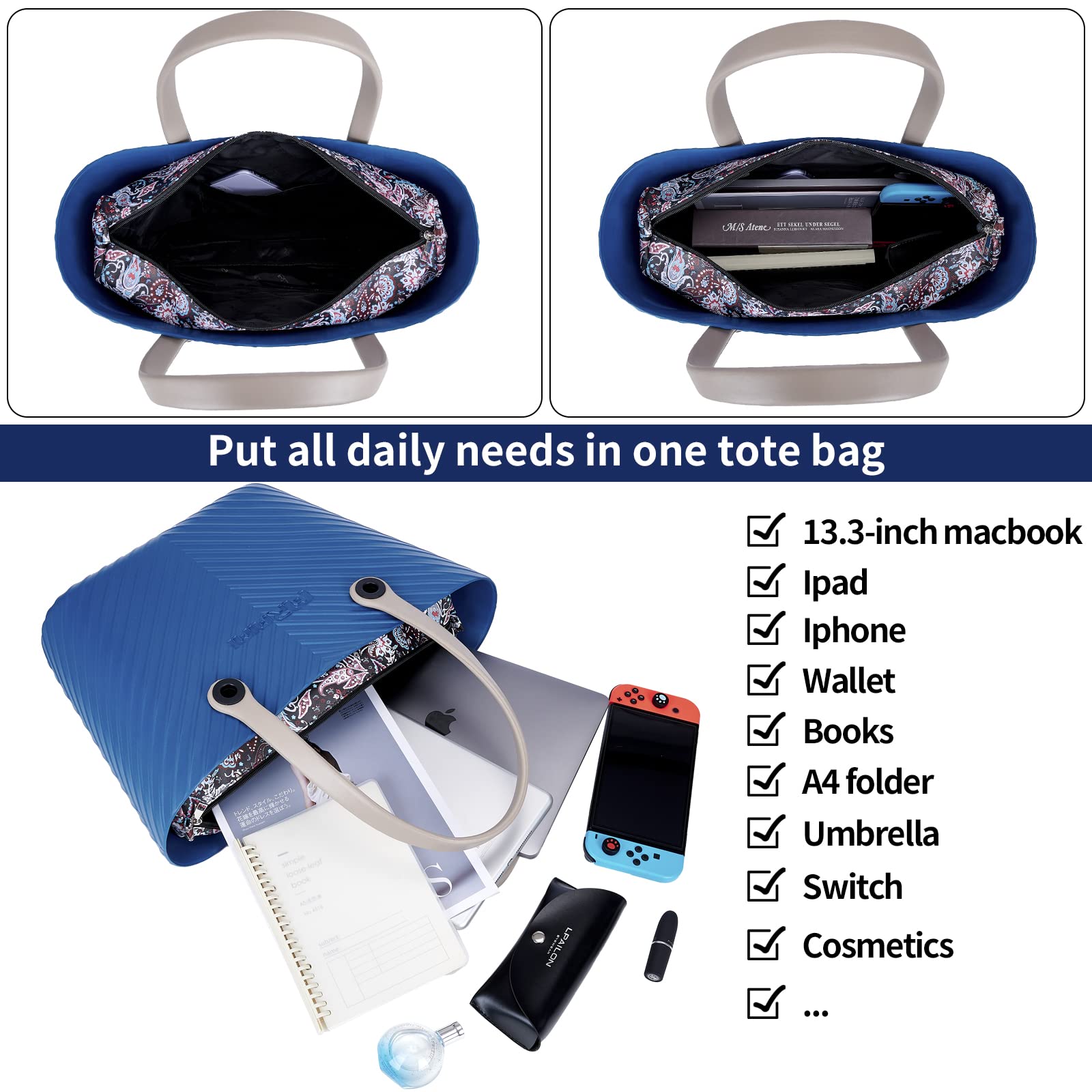 Women's Waterproof EVA Beach Tote - Lightweight Travel Shoulder Bag for Pool & Vacation
