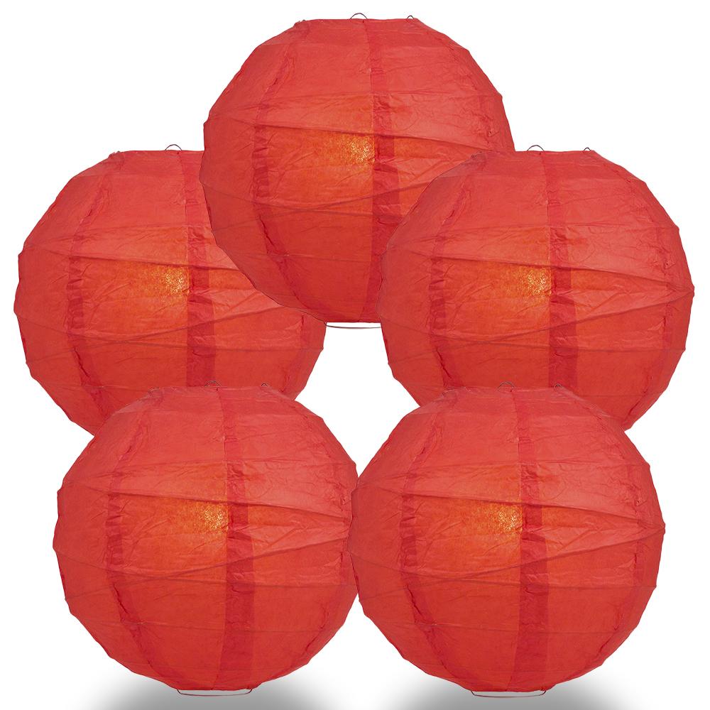 5 Pack 12 Inch Red Freestyle Ribbing Hanging Paper Lanterns - Chinese New Year Decorations, Party Supplies, Wedding & Home Decoration