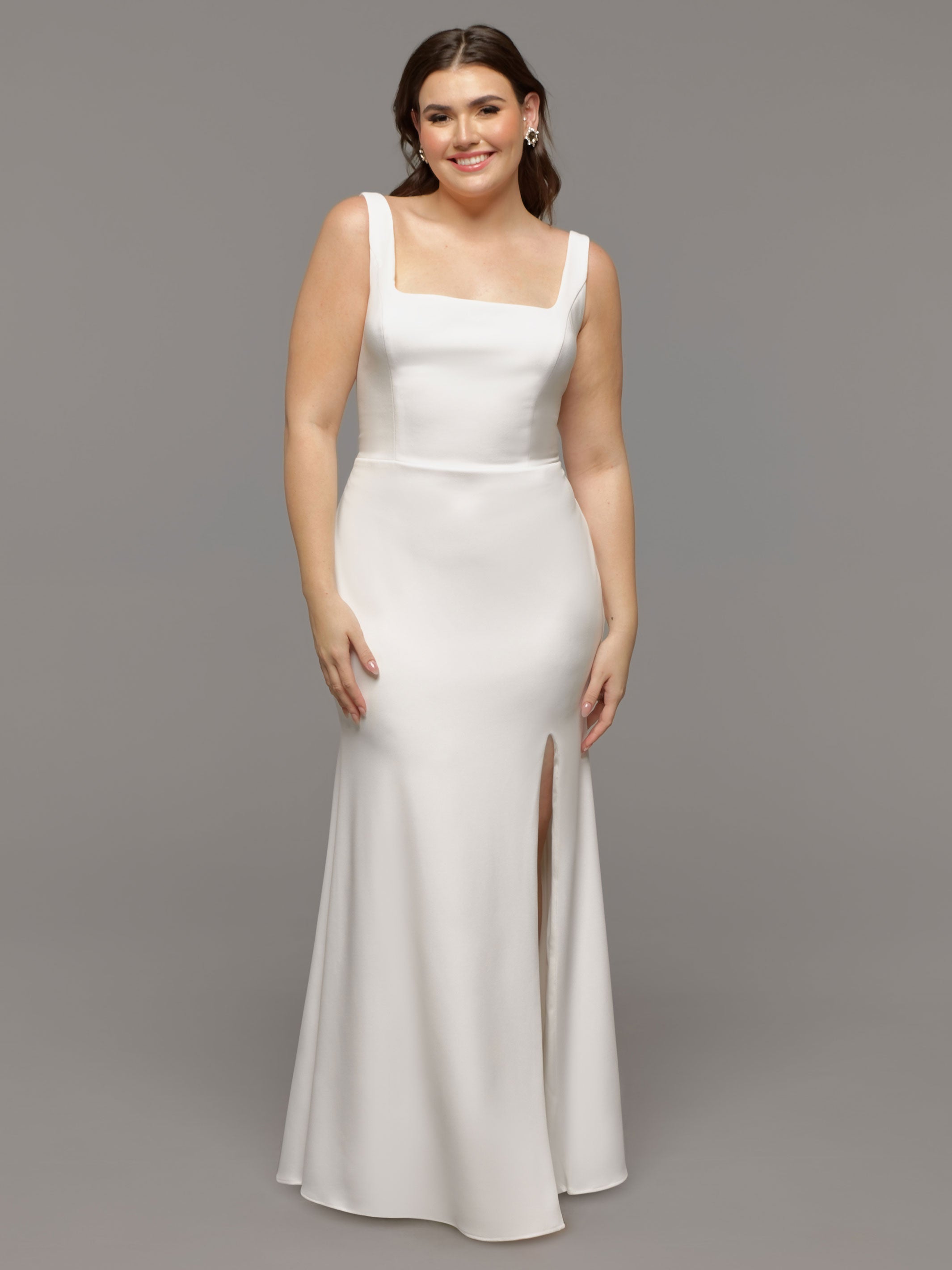 Elegant Haven Simple Fit and Flare Wedding Dress with Thigh High Slit - Perfect for Beach, Garden & Romantic Outdoor Ceremonies