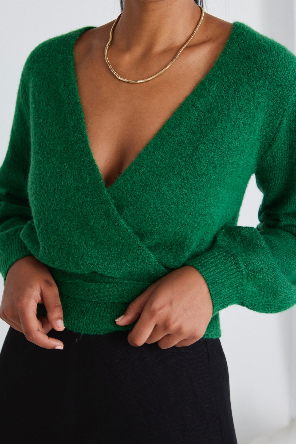 Charm Green Wrap Knit Jumper for Women - Cozy Casual Sweater for Fall & Winter - Perfect for Office, Date Night and Weekend Outings