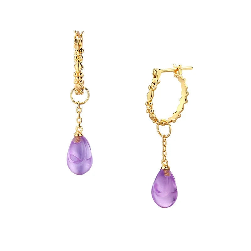 Natural Amethyst Teardrop Earrings for Women - Aquarius Zodiac Jewelry | TB1595 | Elegant Dangle Earrings for Parties, Weddings & Everyday Wear