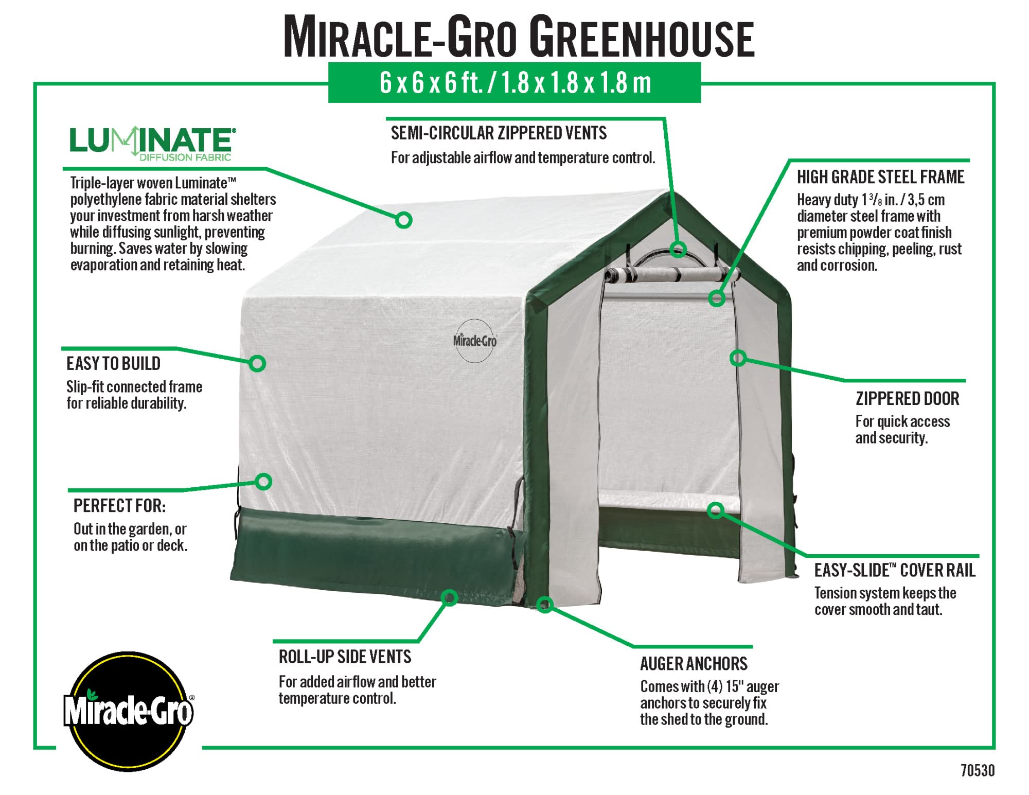 Miracle-Gro 6x6x6 ft All-Season Greenhouse - Waterproof Translucent Plant Shelter for Indoor/Outdoor Gardening | Perfect for Backyard, Patio, Balcony & Small Space Plant Protection