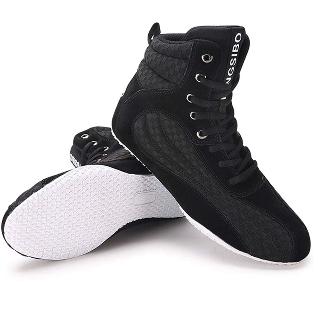 WJFGGXHK Breathable Wrestling Shoes for Men & Women - Durable Boxing Boots, Kickboxing & Weightlifting Training Shoes for Adults, Youth & Kids (Black, Size 43 EU) - Perfect for MMA, Gym Workouts & Martial Arts Training