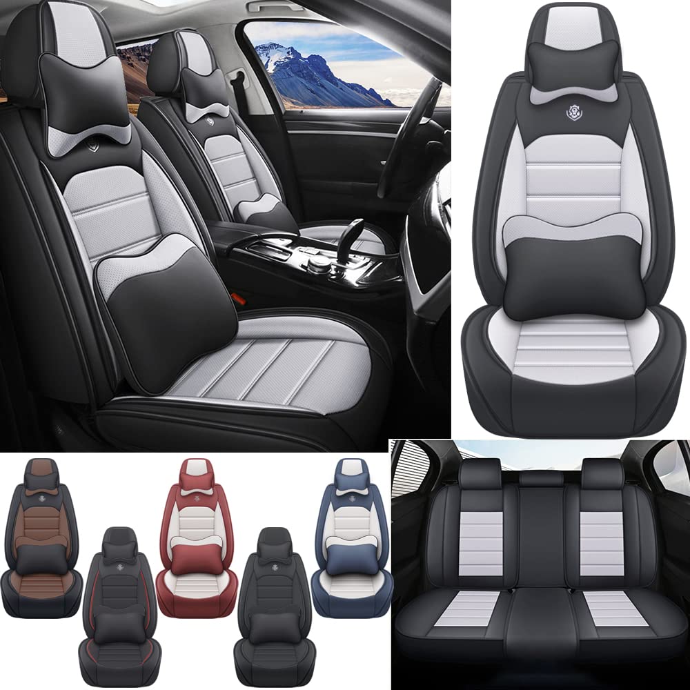 Premium Nappa Leather Seat Covers for Volkswagen VW Taos 2022-2024 - Waterproof Soft Car Seat Protectors with Airbag Compatibility (5-Piece Set, Black & Gray) | Perfect for Daily Commuting, Road Trips and Interior Protection