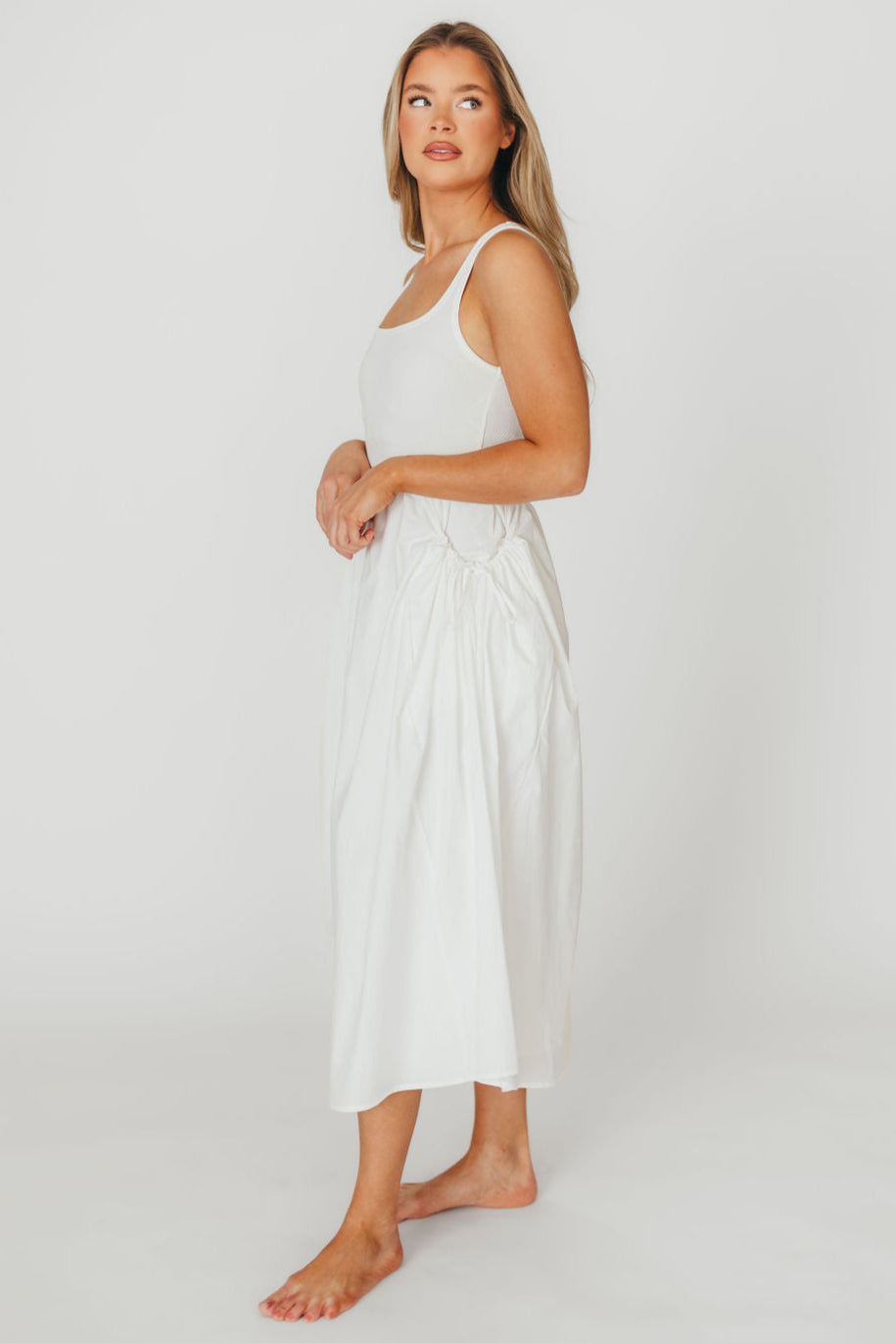 Lucca Midi Dress in Off White - Elegant Women's Casual Summer Dress for Beach, Wedding & Party | Breathable Cotton Blend