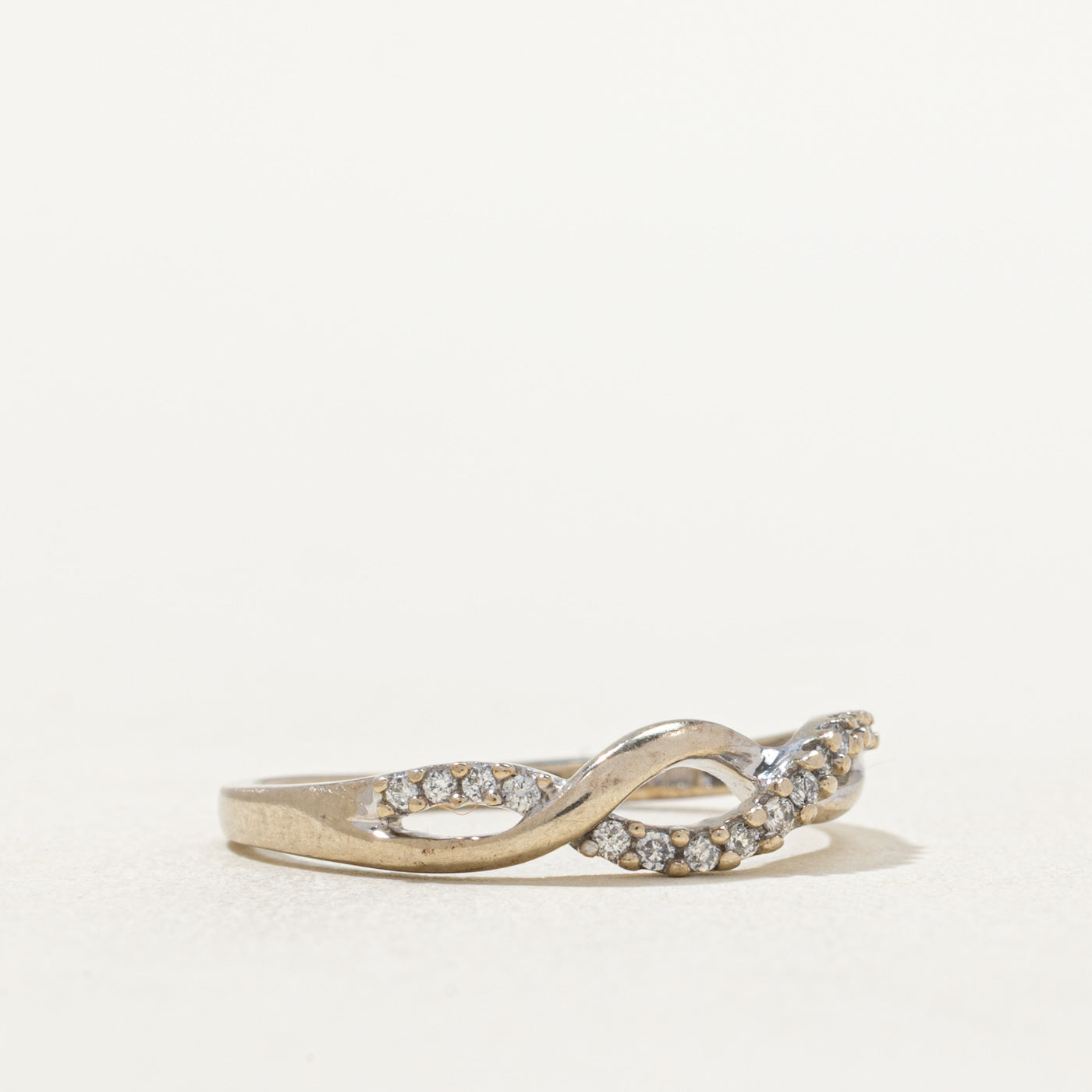 Diamond Double Cross Over Ring - 0.07ctw White Gold Plated Size 8 - Elegant Stackable Ring for Women, Perfect for Everyday Wear, Anniversary Gifts & Special Occasions