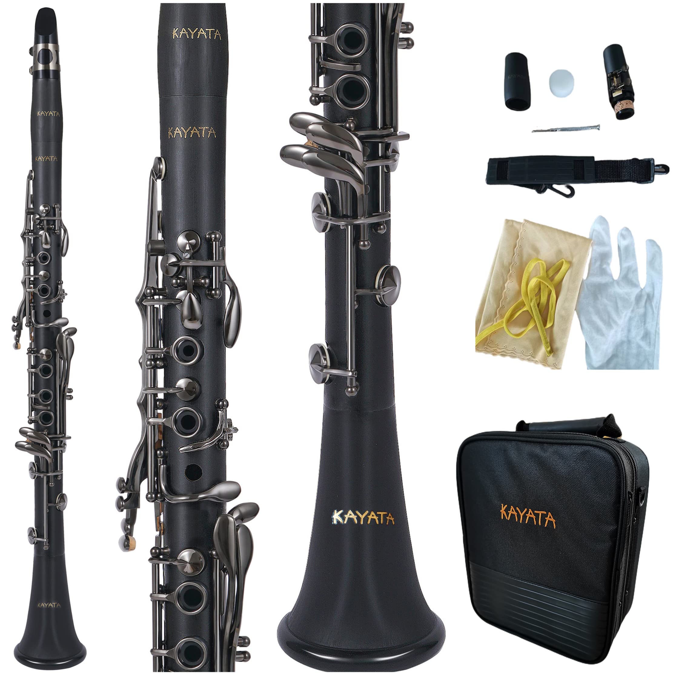 Professional B Flat Clarinet for Students - Black Nickel Plated with Reeds, Cleaning Kit & Durable Canvas Case | Perfect for School Bands, Music Lessons & Beginner Practice