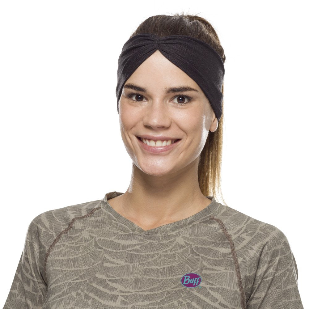 BUFF Coolnet UV Ellipse Headband - Solid Black - Moisture Wicking & Sun Protection for Running, Cycling & Outdoor Sports