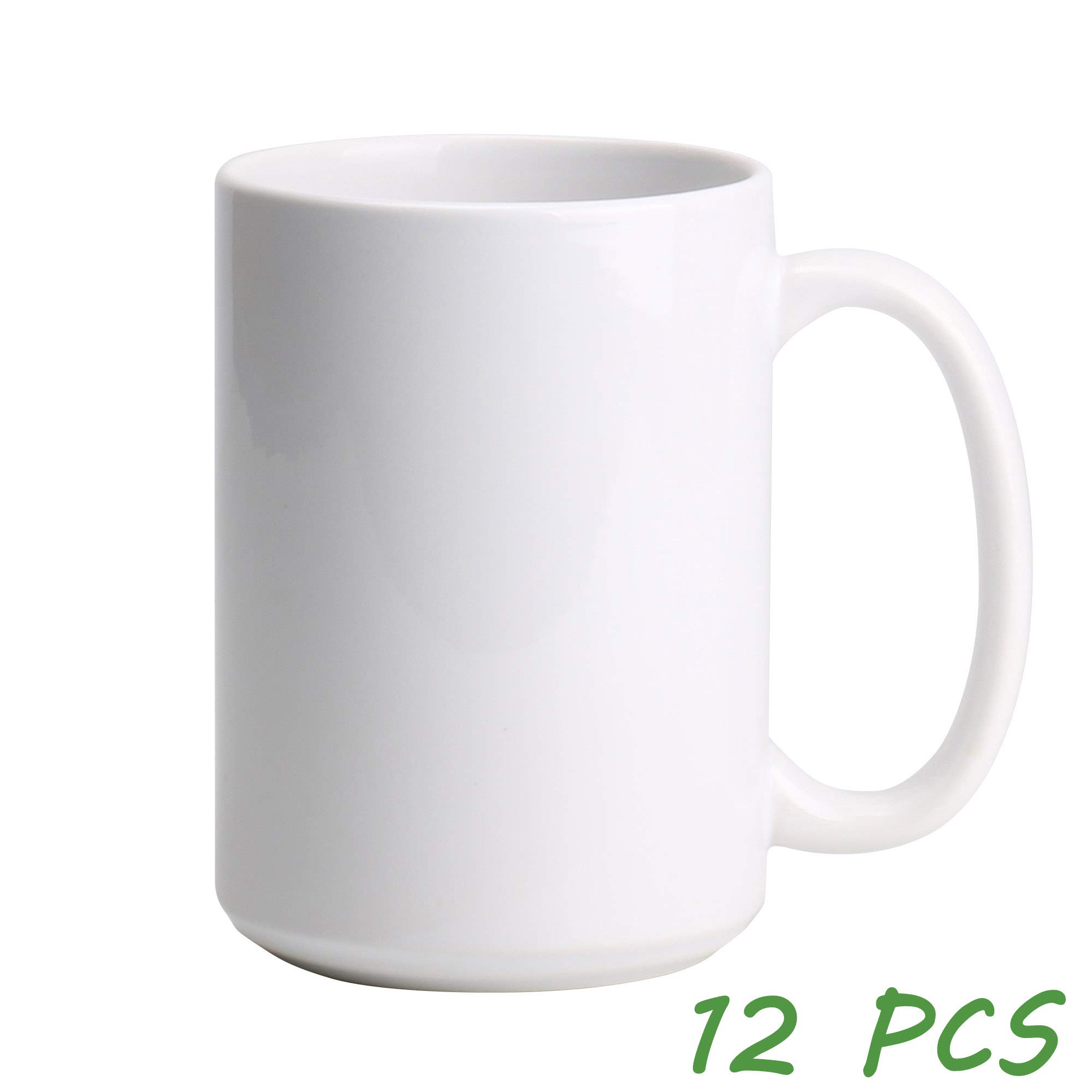 15oz White Ceramic Sublimation Coffee Mug - Bulk Pack of 12 - Customizable Blank Mugs for Sublimation Printing, Perfect for DIY Gifts, Promotional Items & Office Use
