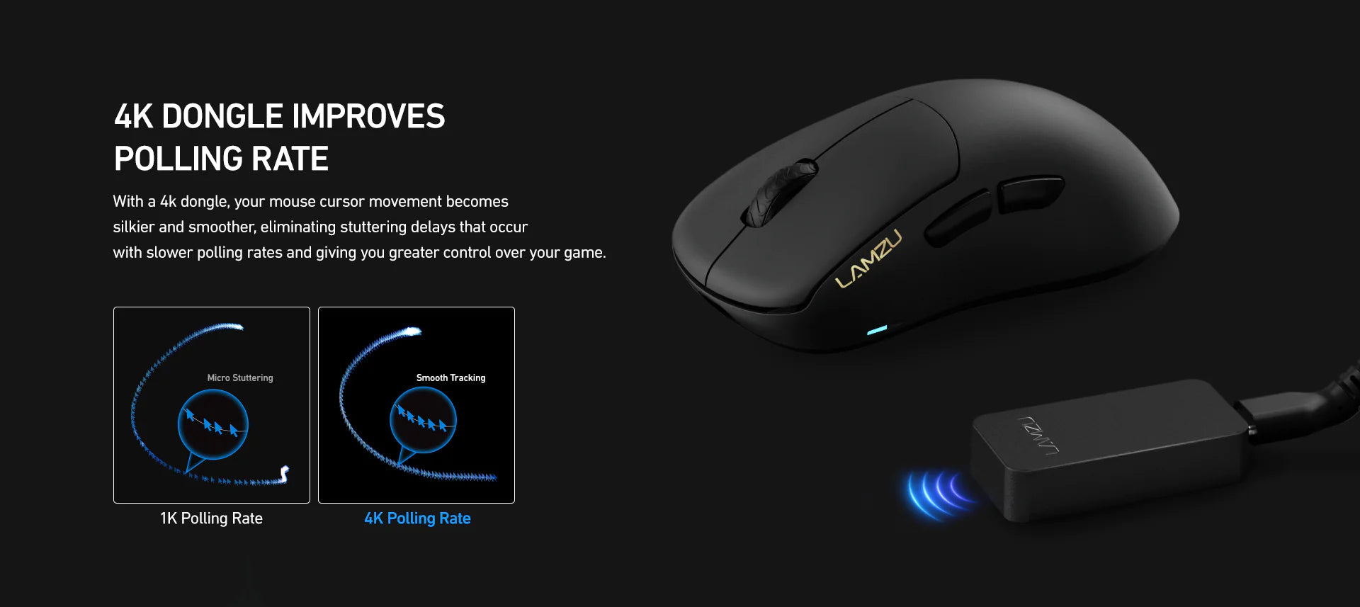 Lamzu Thorn 4K Wireless Gaming Mouse - Black (4K Dongle Included) | Ergonomic Design for FPS, MOBA & MMO Gaming | Perfect for PC & Laptop Gamers