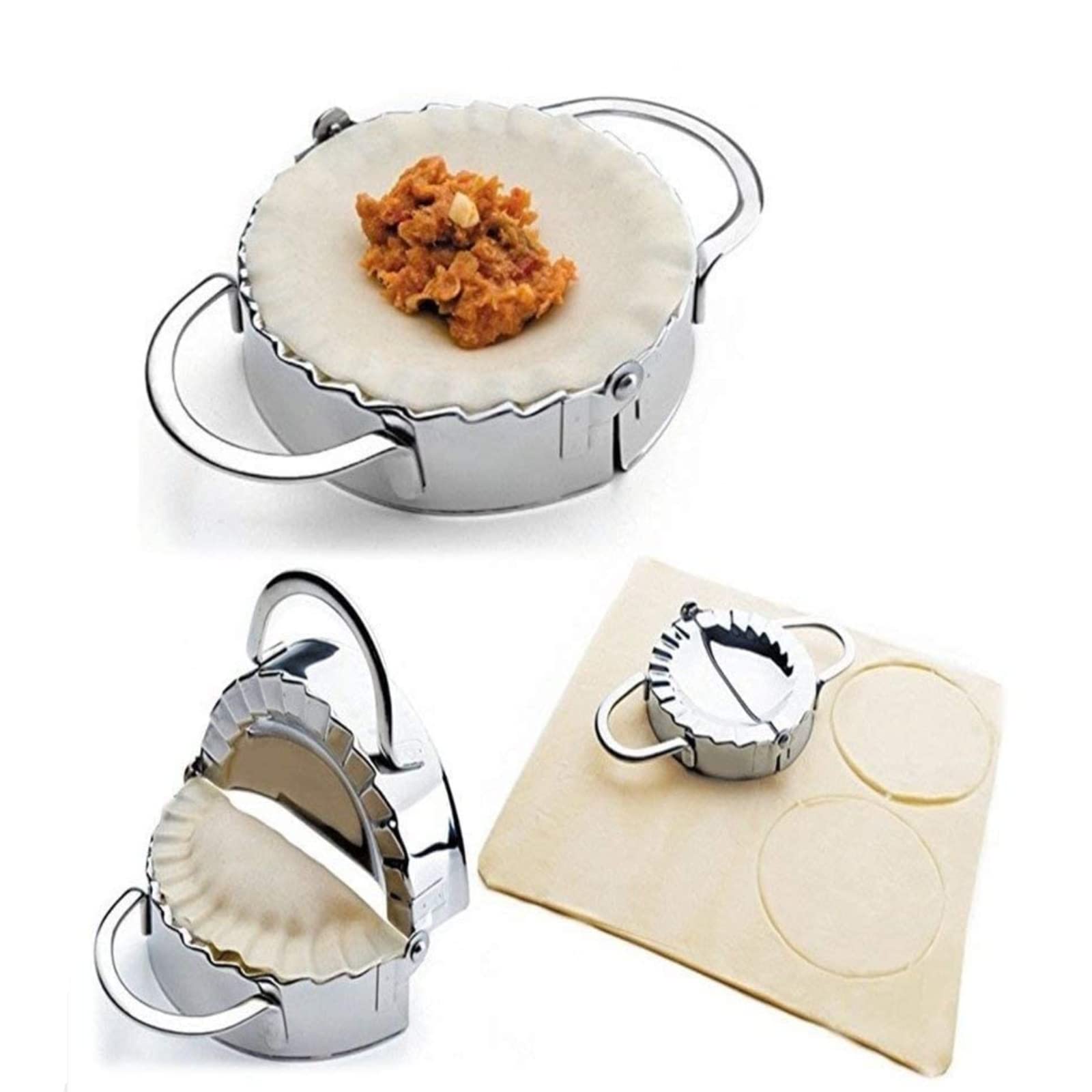 Stainless Steel Dumpling Maker - 2pcs Dumpling Mold, Pastry Press & Dough Cutter for Wonton, Ravioli, Empanadas - Perfect Kitchen Gadget for Homemade Dumplings, Hand Pies & Asian Cooking