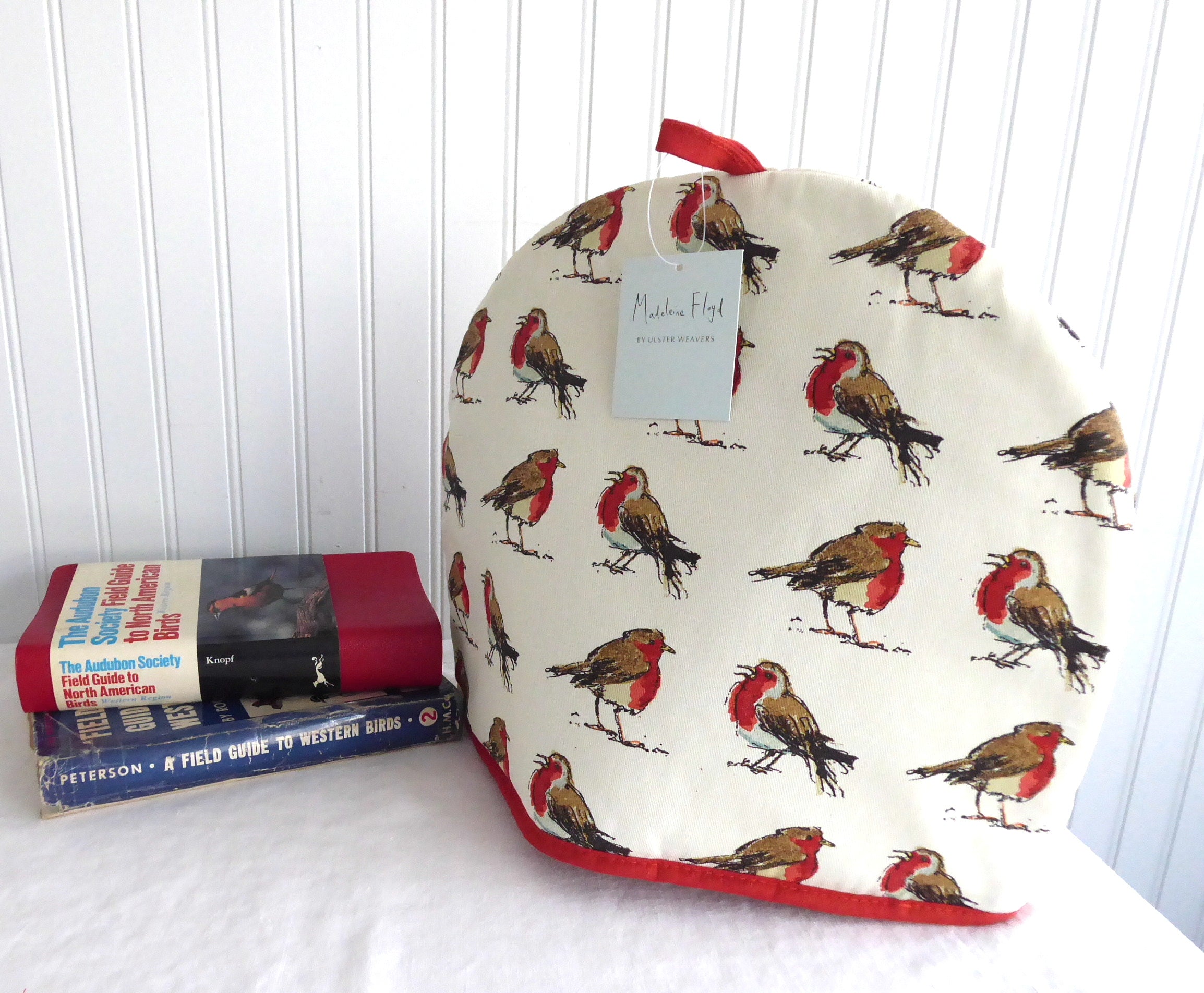 Red Robins Birds Tea Cozy - Padded Madeleine Floyd Design - Large Ulster Style - Perfect for Afternoon Tea & Kitchen Decor