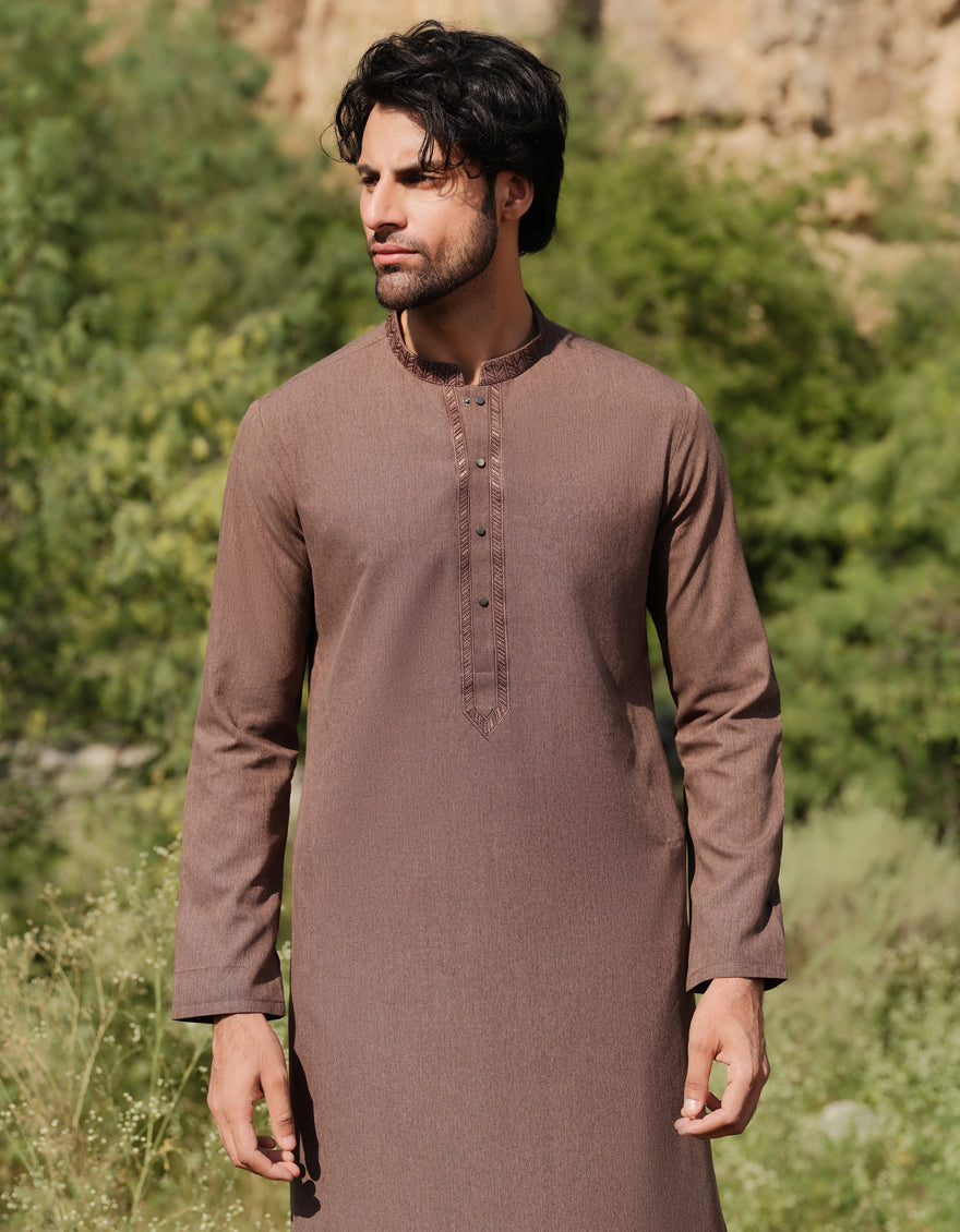 Elegant Blended Brown Shalwar Kameez by J. Junaid Jamshed - Traditional Pakistani Outfit for Weddings, Eid & Special Occasions