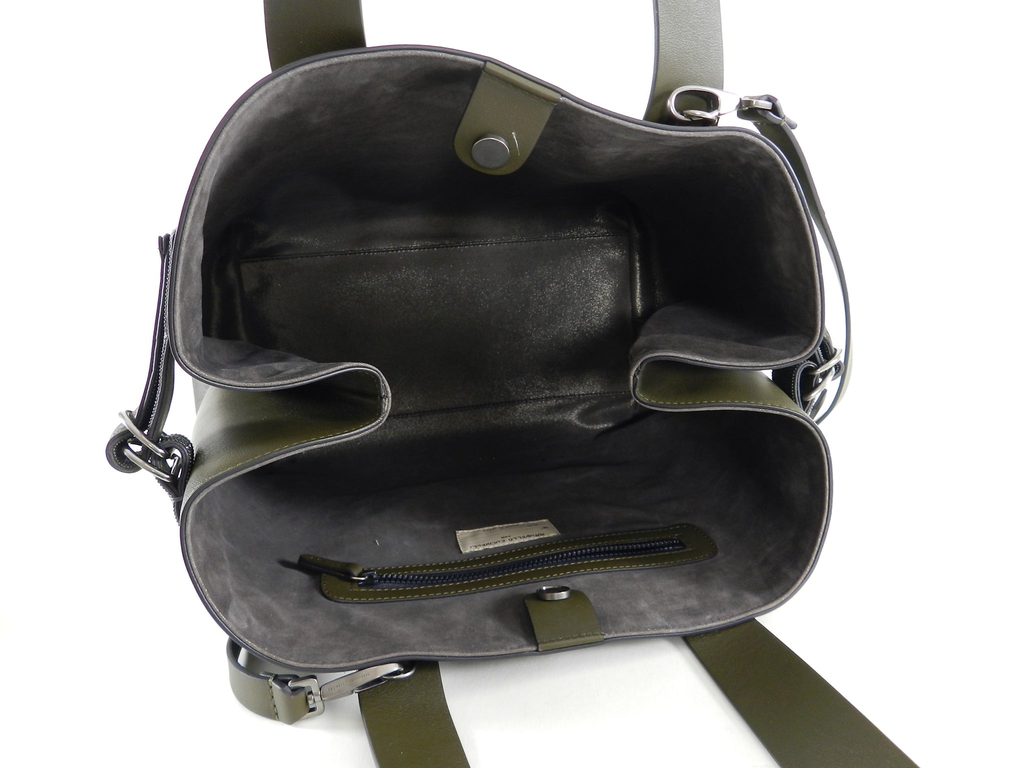 Brunello Cucinelli Olive Green Large Tote Bag with Beaded Detail - Stylish & Spacious Women's Leather Handbag for Work, Travel & Everyday Use