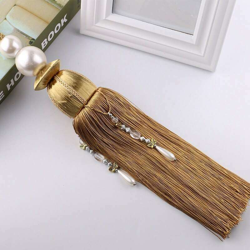 Elegant Pearl Tassel Curtain Tiebacks - Gold & White Home Decor for Windows, Living Room, Bedroom - Perfect for Drapes, Sheers & Valances