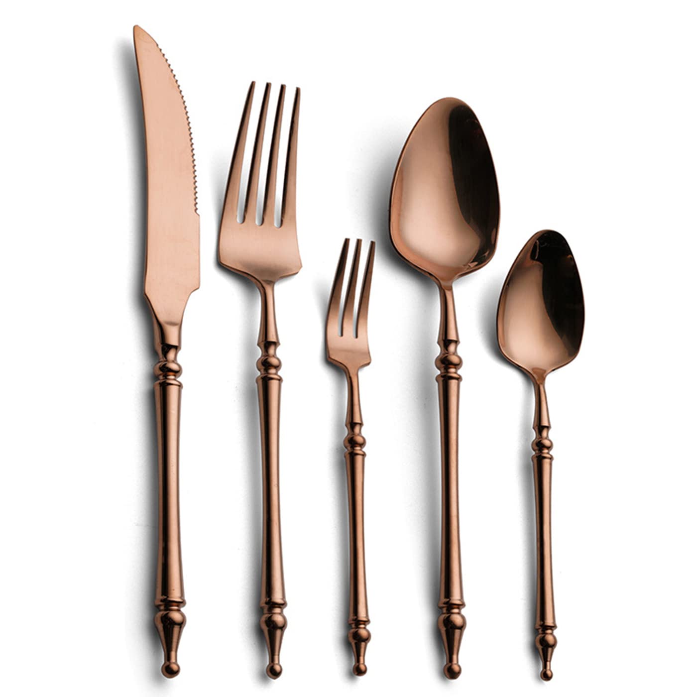 Elegant 5-Piece Stainless Steel Flatware Set - Rose Gold Silverware for Wedding, Home, Kitchen & Restaurant | Classic Cutlery with Knife, Fork & Spoon | Perfect for Dining, Gifts & Special Occasions