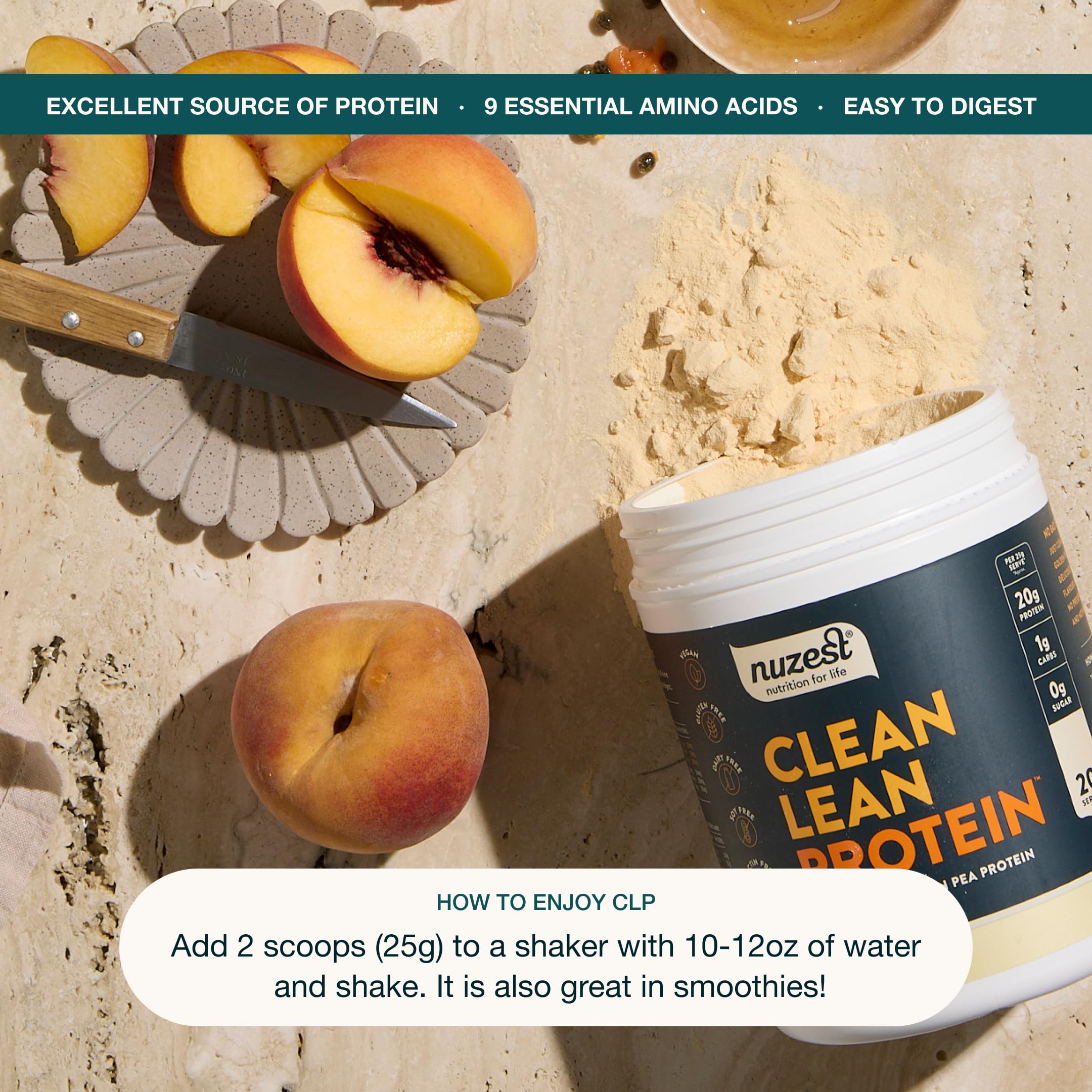 Nuzest Clean Lean Vegan Pea Protein Powder - Premium Plant Based Protein Supplement, Dairy Free, Gluten Free, Non-GMO, 20 Servings (1.1 lb) for Post-Workout Recovery & Healthy Smoothies